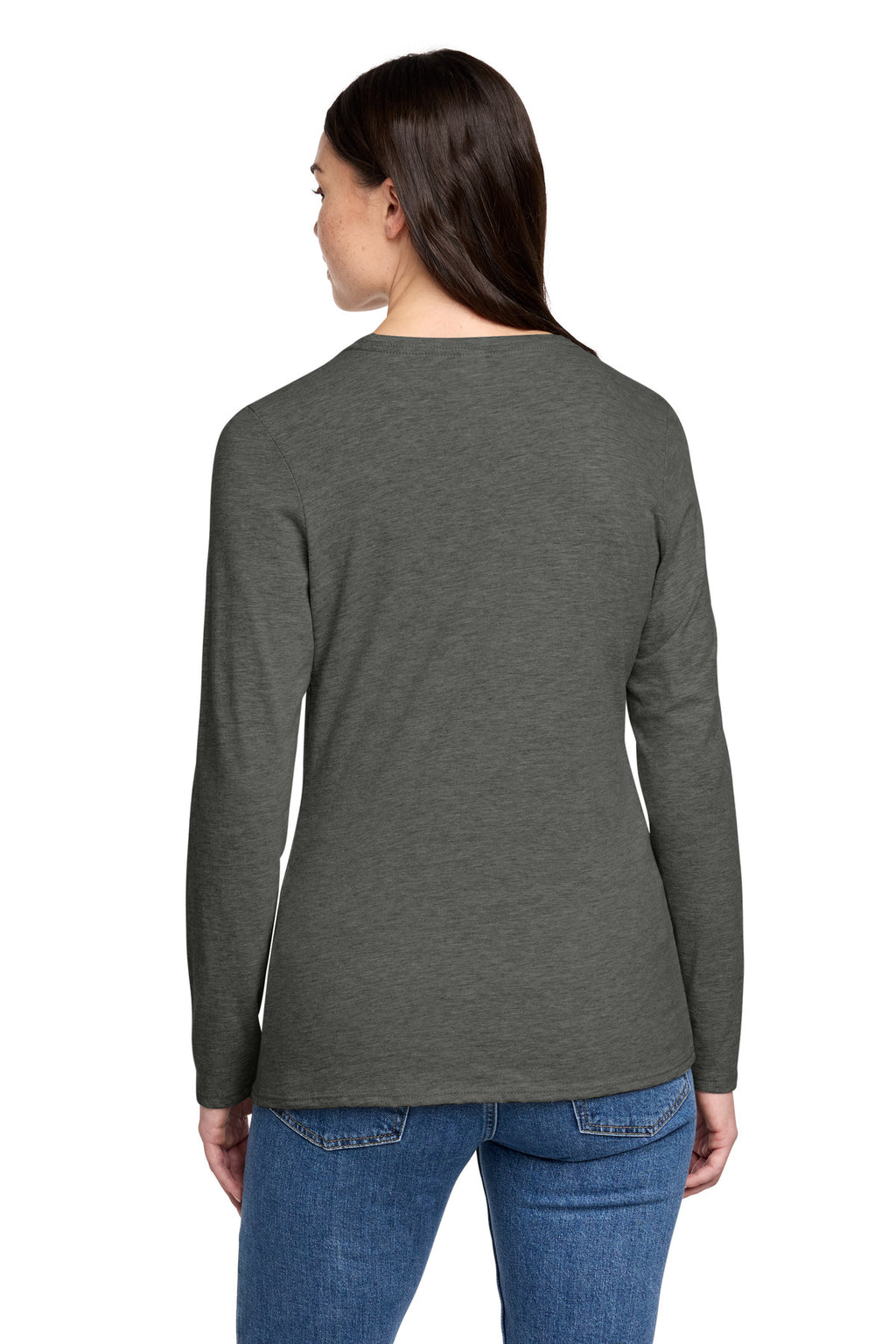 District Women's Perfect Blend CVC Long Sleeve Tee DT110 - Heathered Charcoal - back