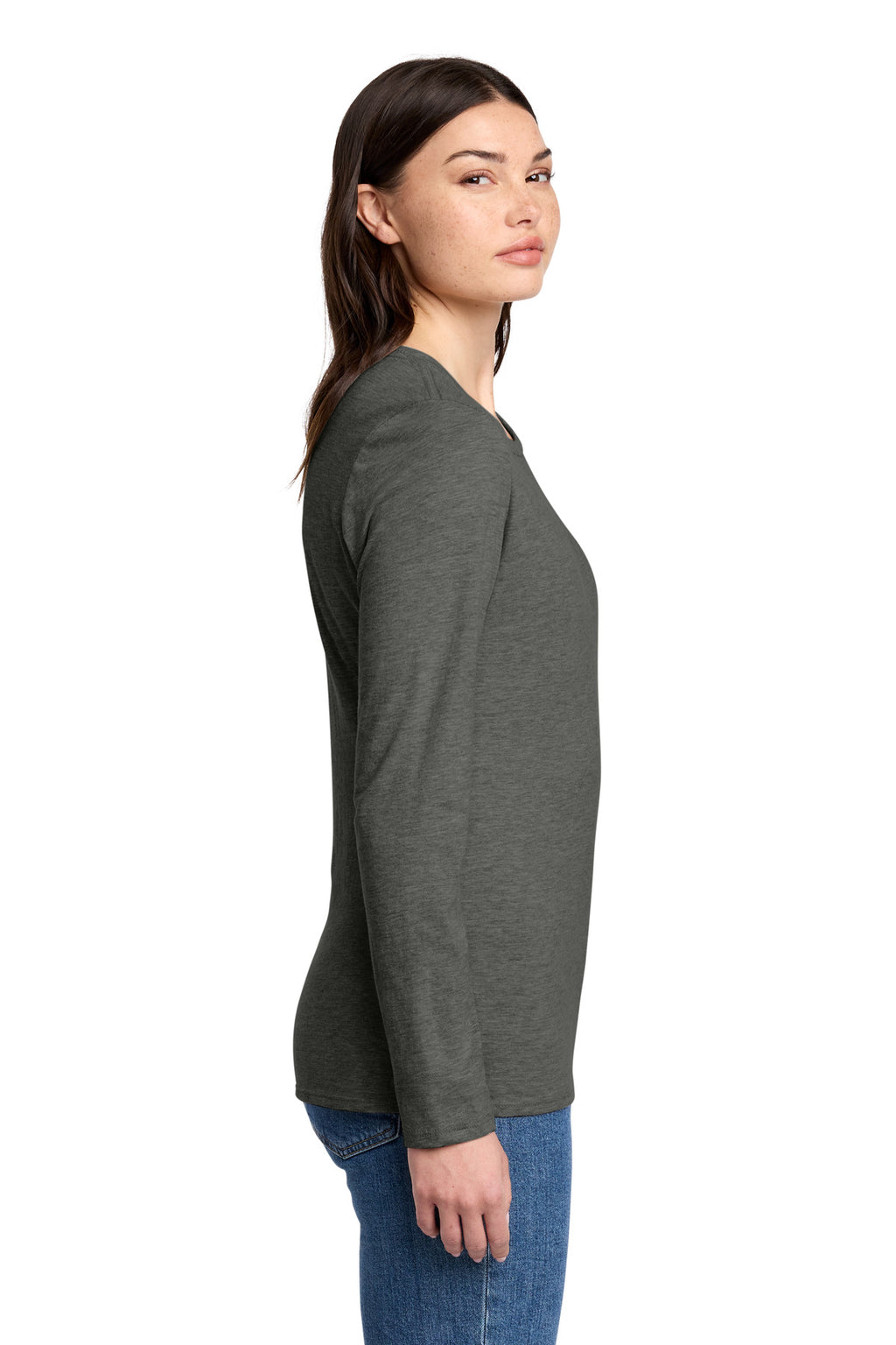 District Women's Perfect Blend CVC Long Sleeve Tee DT110 - Heathered Charcoal - side