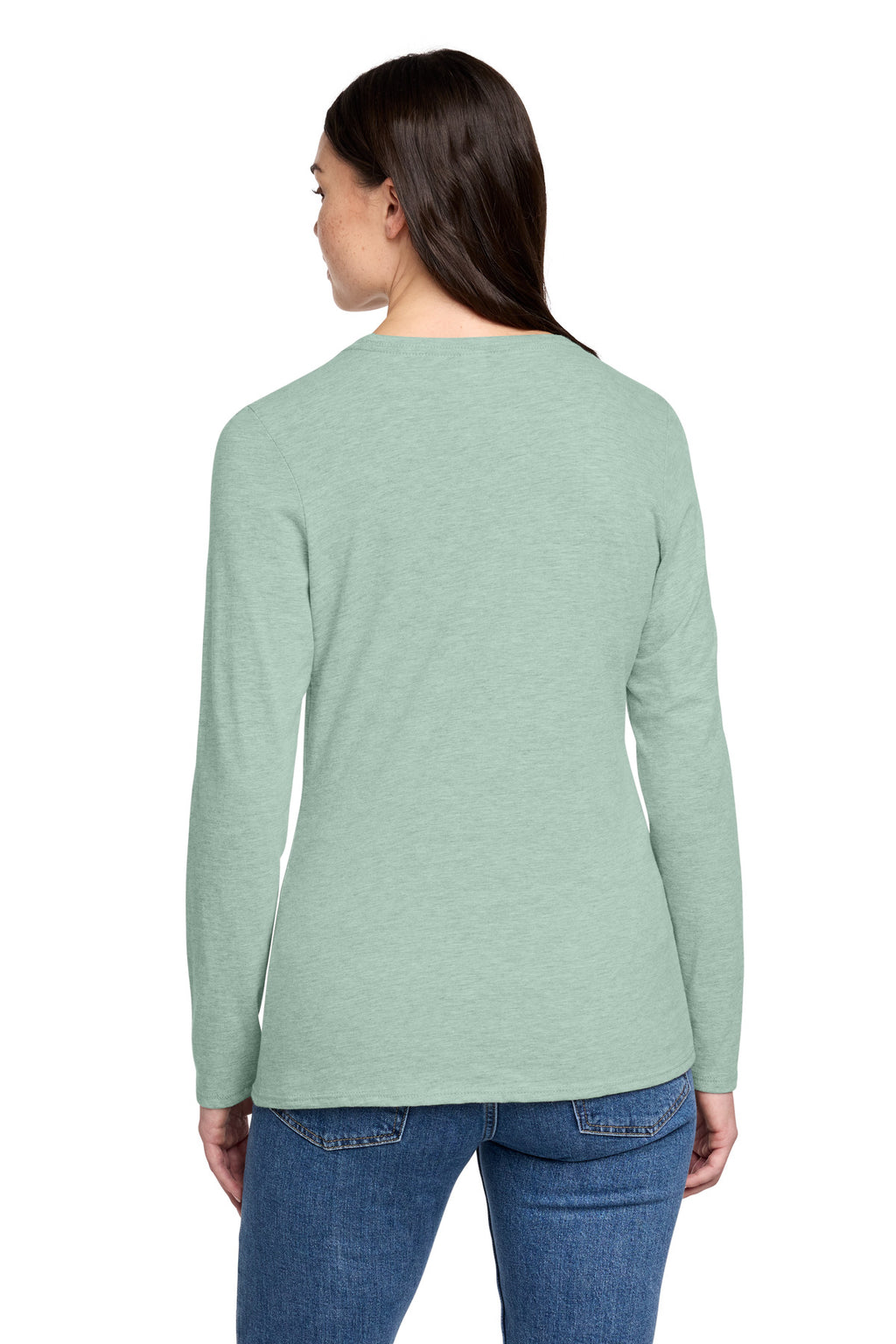 District Women's Perfect Blend CVC Long Sleeve Tee DT110 - Heathered Dusty Sage - back