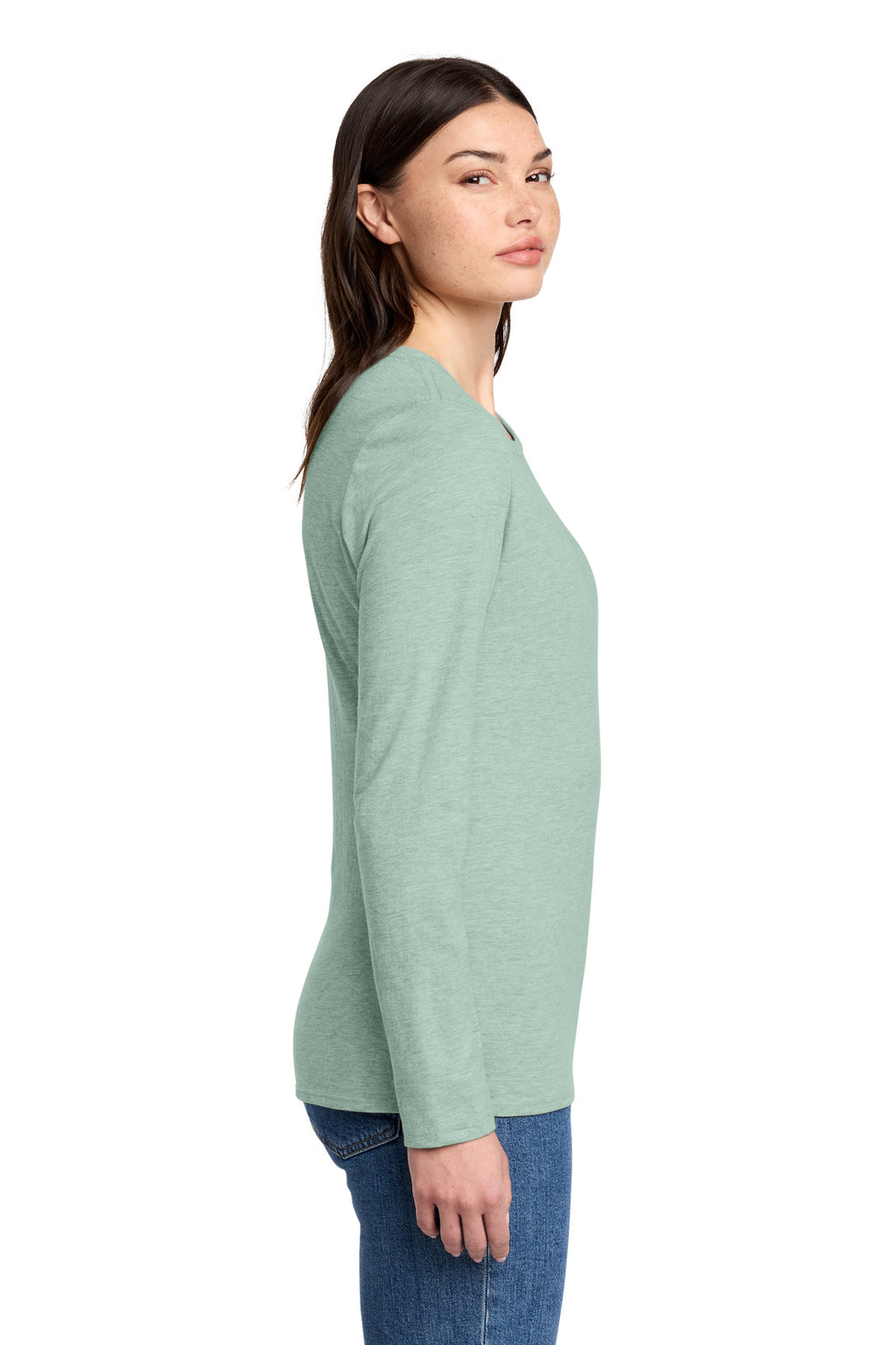 District Women's Perfect Blend CVC Long Sleeve Tee DT110 - Heathered Dusty Sage - side