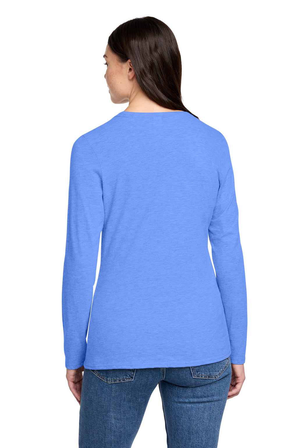District Women's Perfect Blend CVC Long Sleeve Tee DT110 - Heathered Royal - back