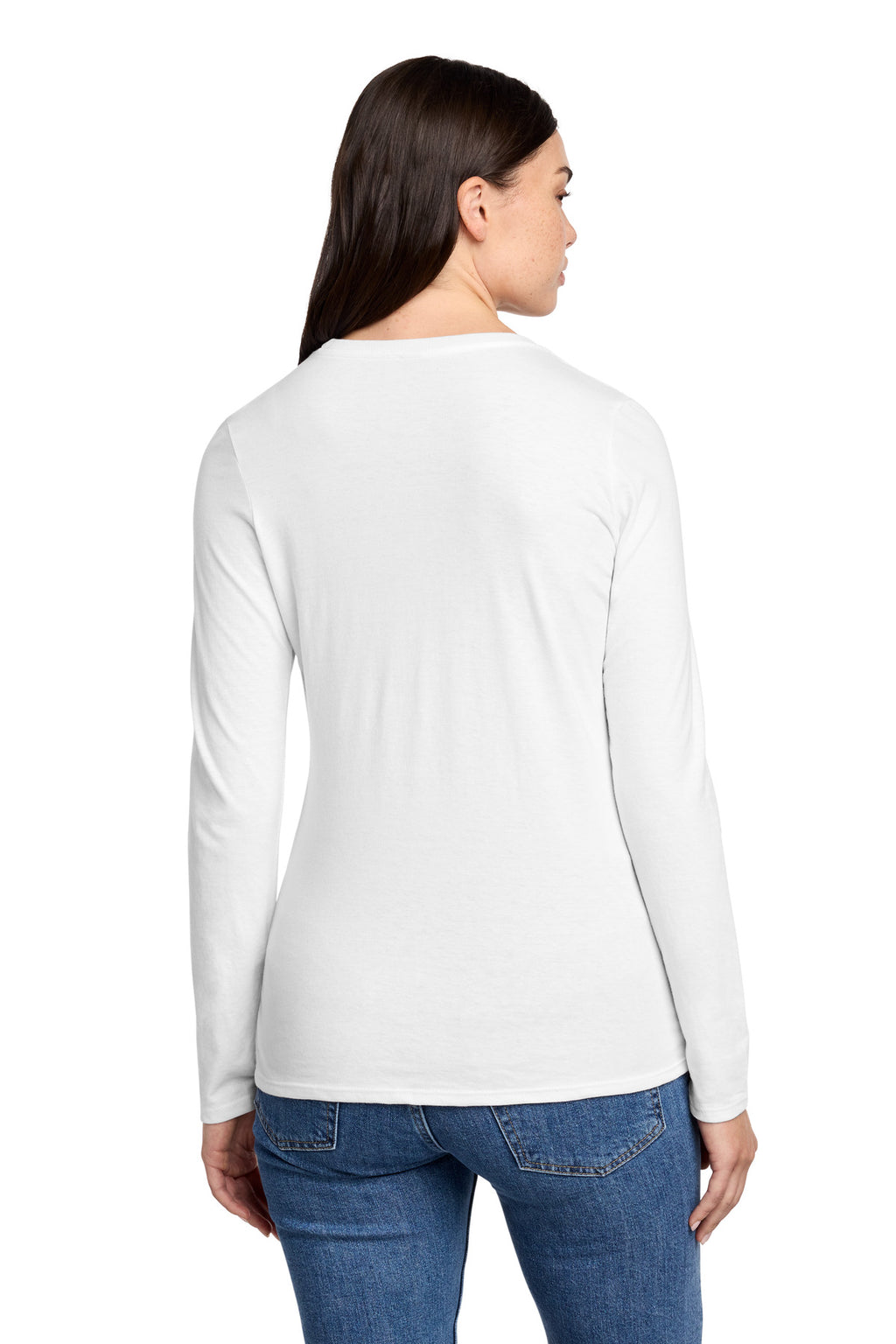 District Women's Perfect Blend CVC Long Sleeve Tee DT110 - White - back