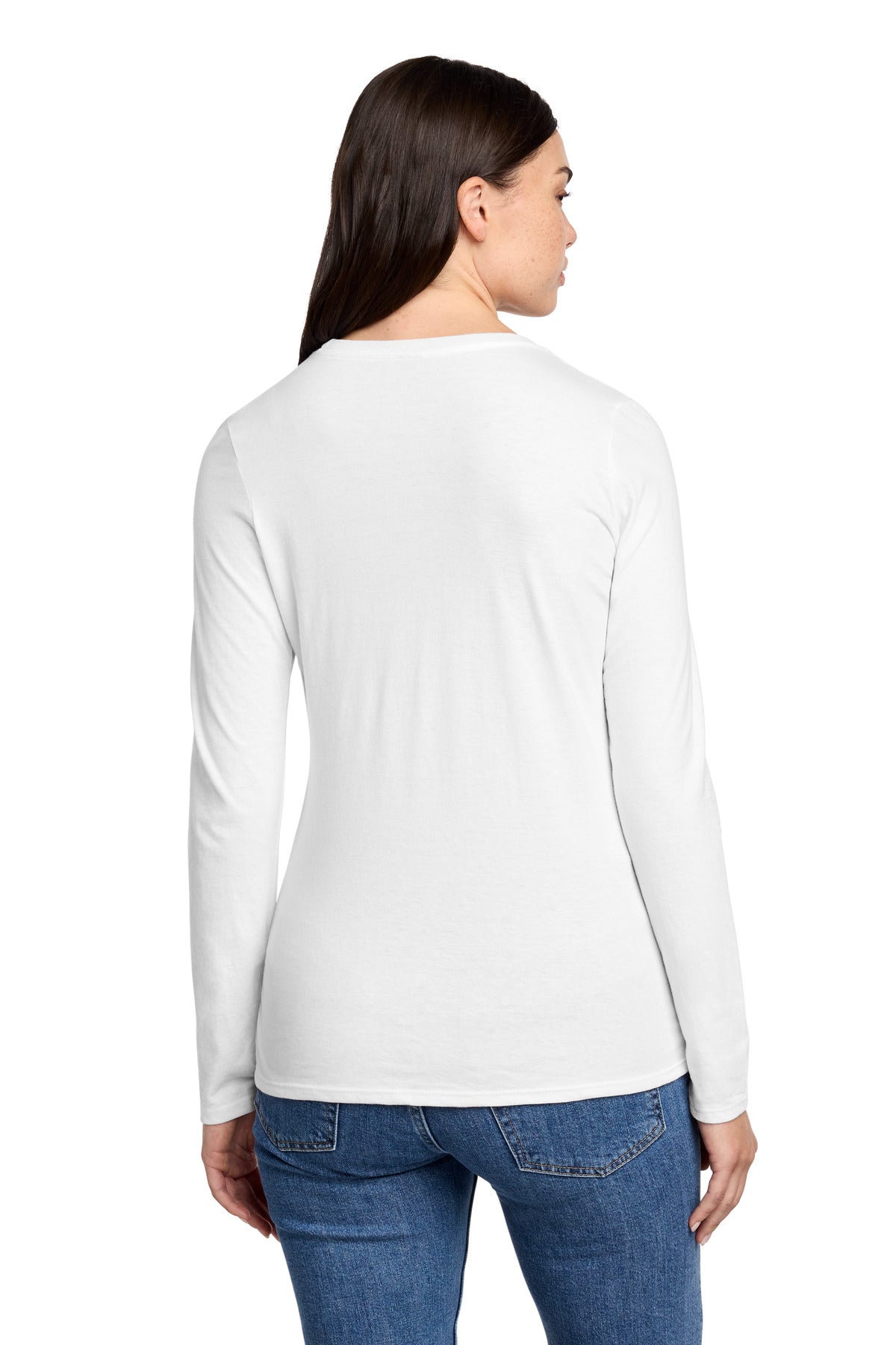 District Women's Perfect Blend CVC Long Sleeve Tee DT110 - White - back