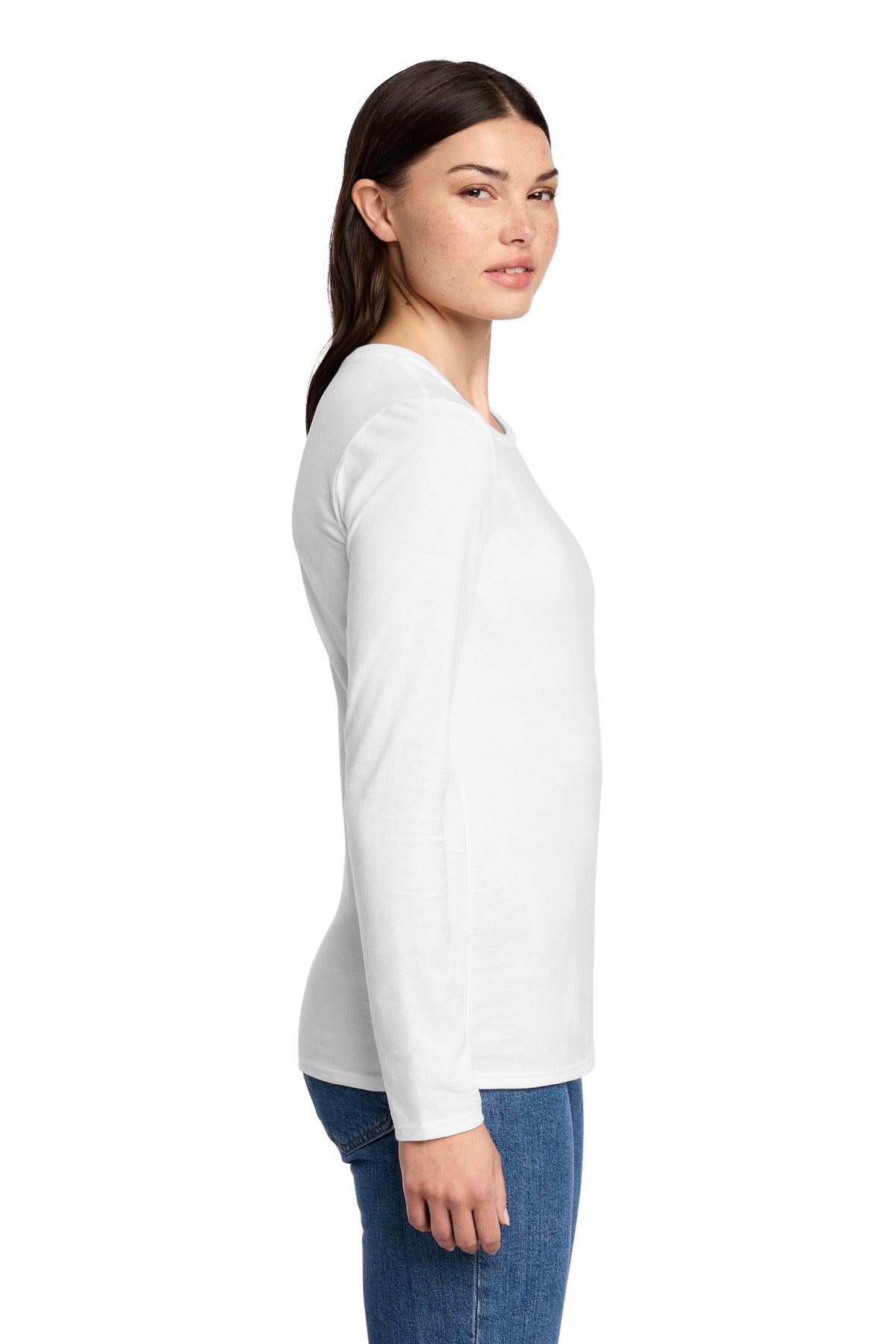 District Women's Perfect Blend CVC Long Sleeve Tee DT110 - White - side
