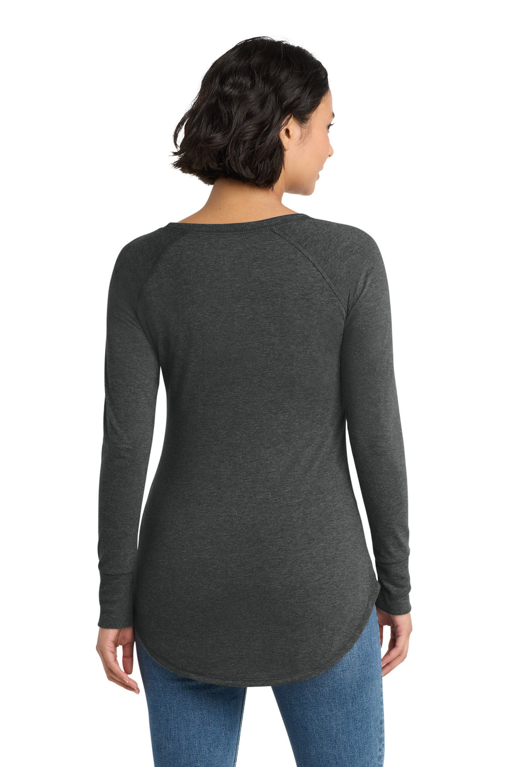 District Women's Perfect Tri Long Sleeve Tunic Tee. DT132L - Black Frost - back
