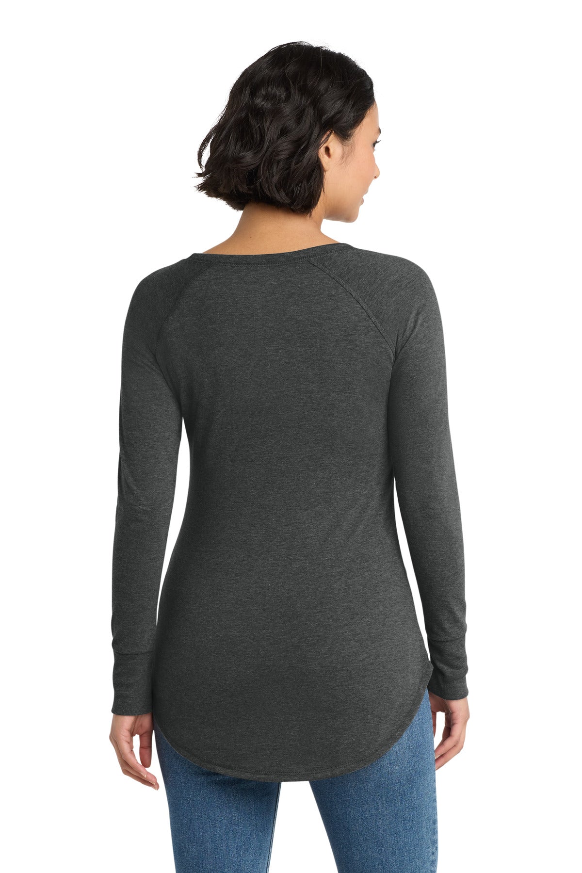 District Women's Perfect Tri Long Sleeve Tunic Tee. DT132L - Black Frost - back