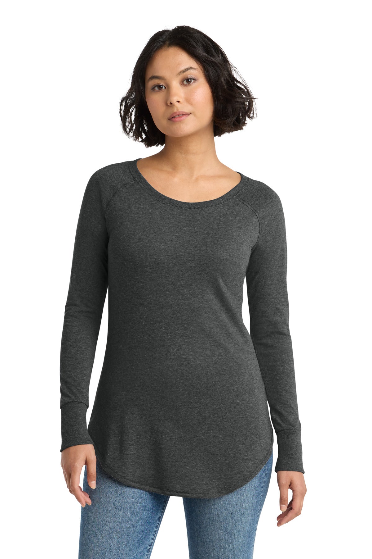 District Women's Perfect Tri Long Sleeve Tunic Tee. DT132L - Black Frost - front
