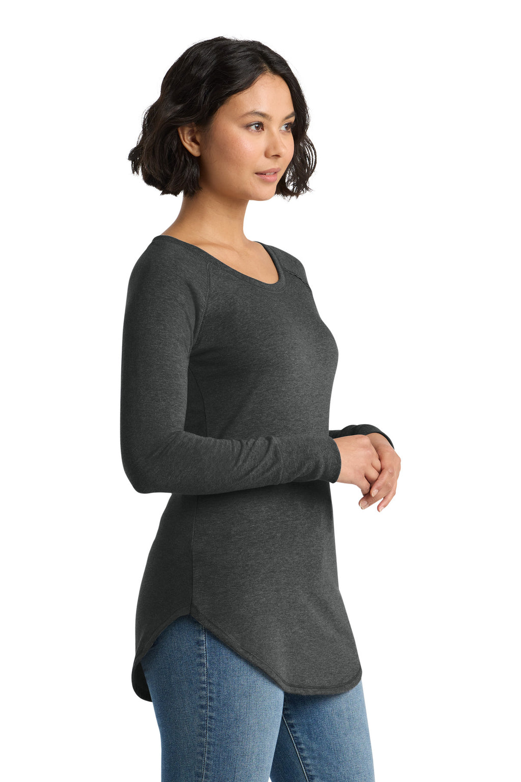 District Women's Perfect Tri Long Sleeve Tunic Tee. DT132L - Black Frost - side