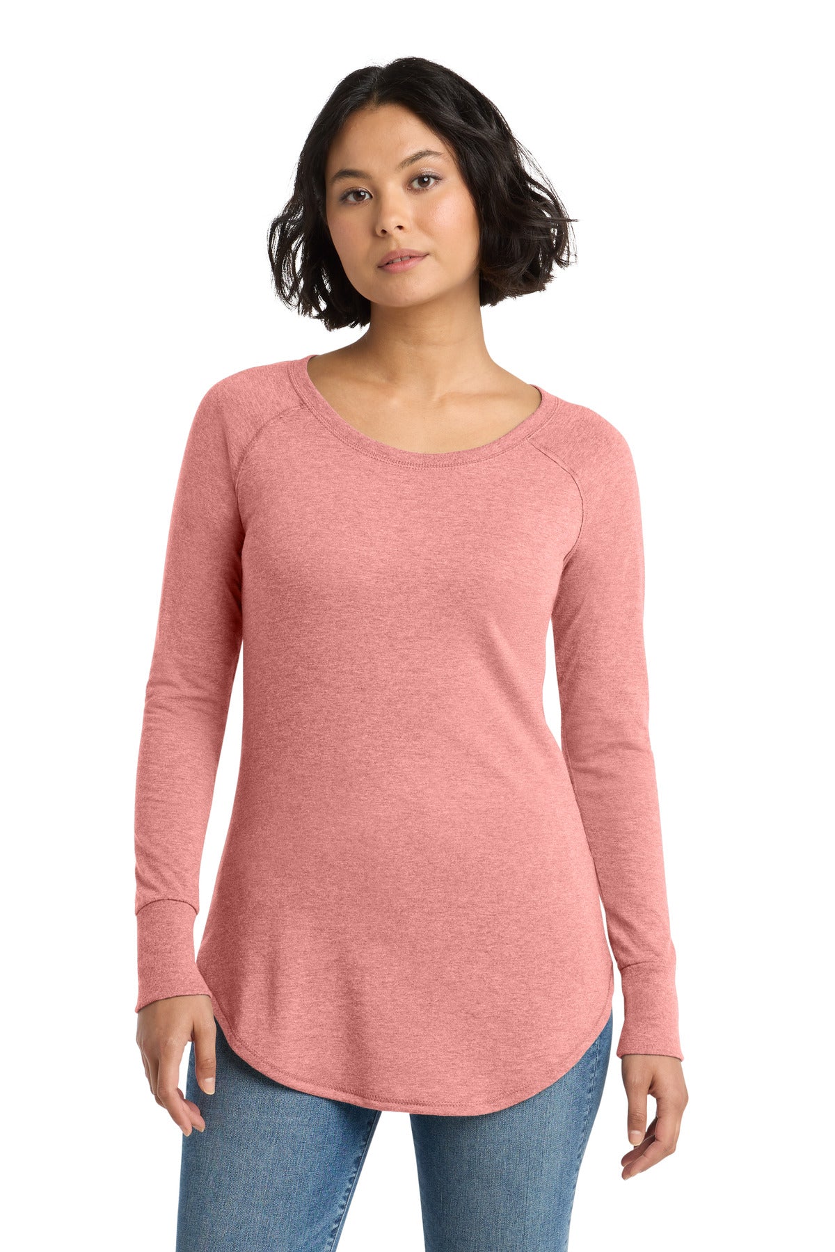 District Women's Perfect Tri Long Sleeve Tunic Tee. DT132L - Blush Frost - front