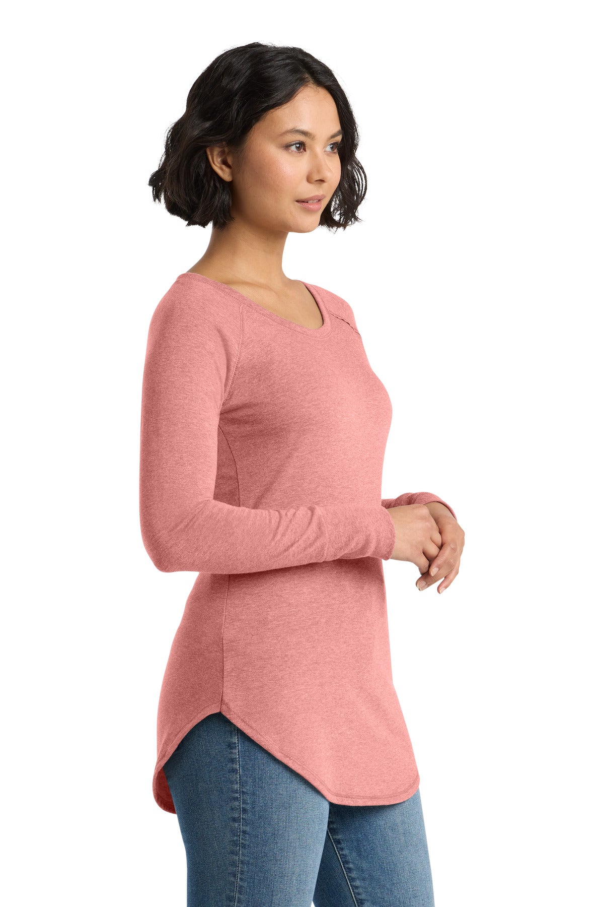 District Women's Perfect Tri Long Sleeve Tunic Tee. DT132L - Blush Frost - side