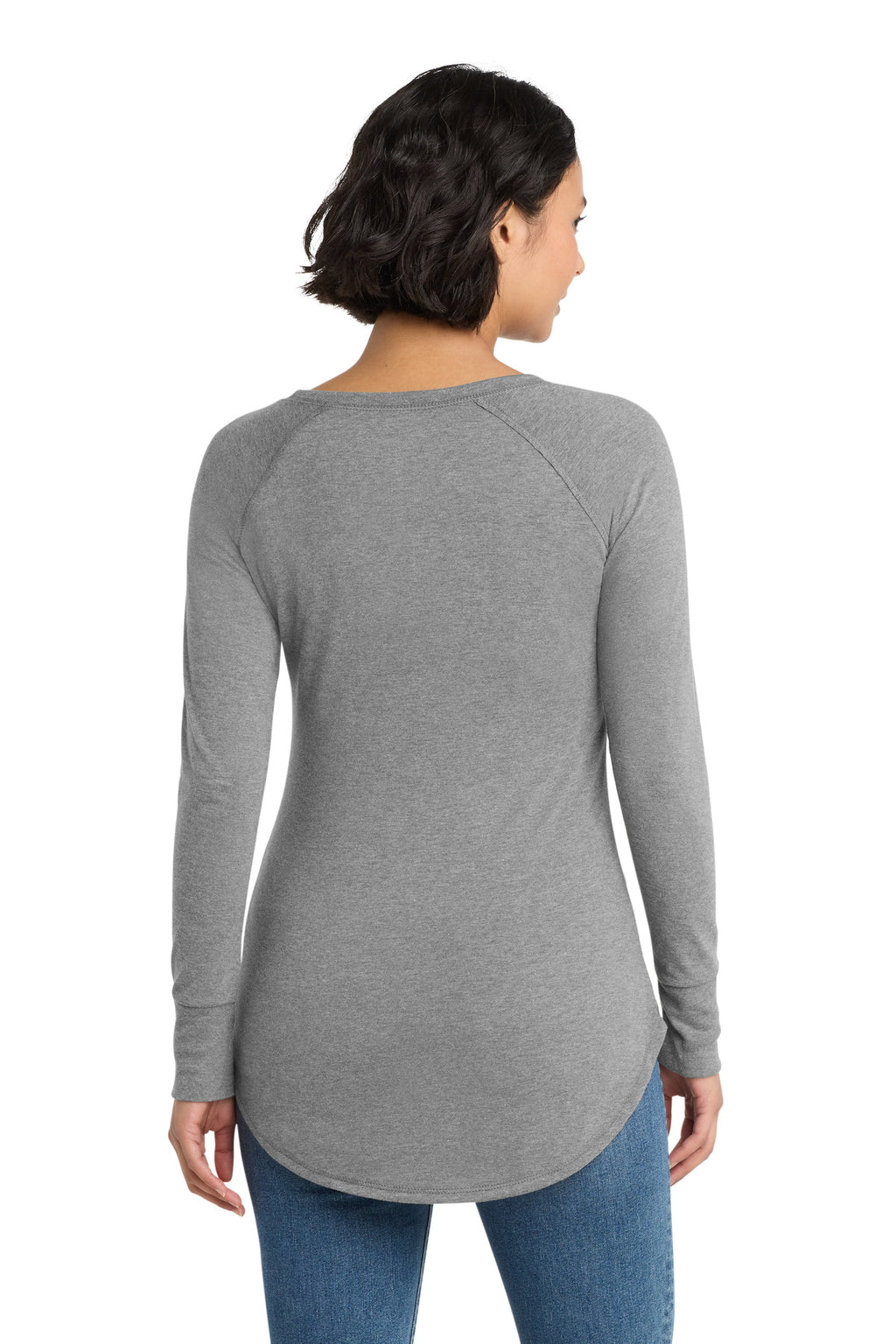 District Women's Perfect Tri Long Sleeve Tunic Tee. DT132L - Grey Frost - back