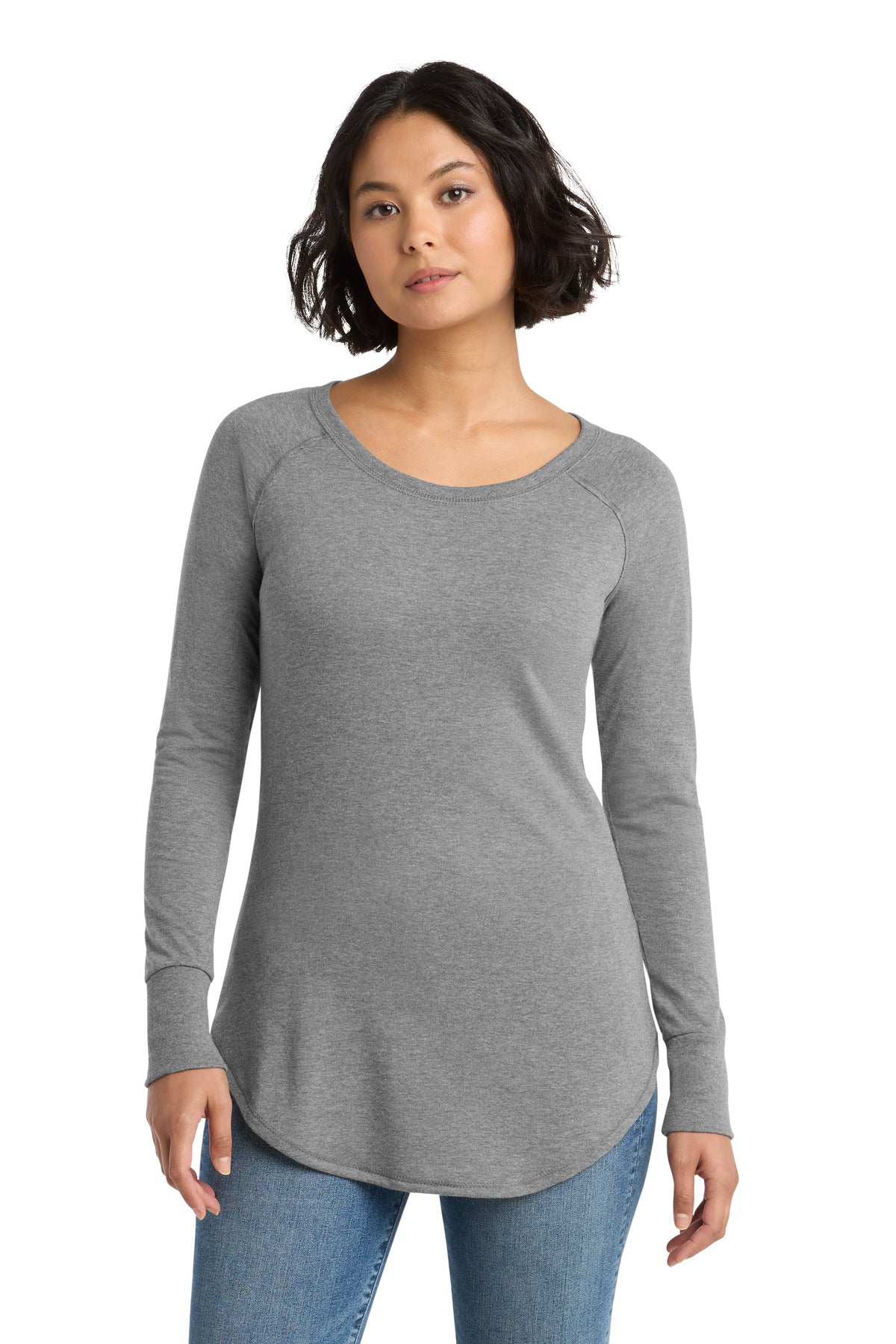 District Women's Perfect Tri Long Sleeve Tunic Tee. DT132L - Grey Frost - front