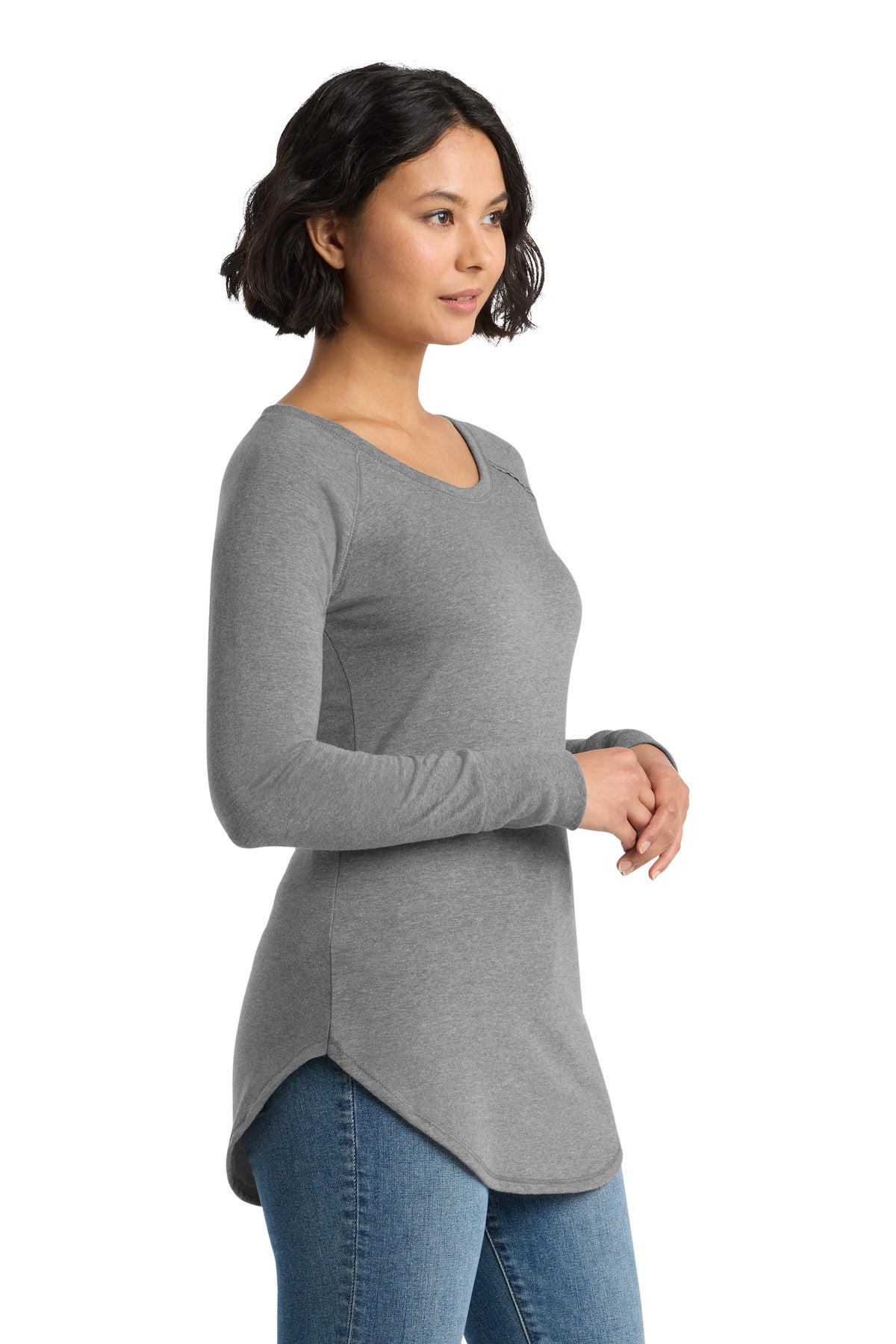 District Women's Perfect Tri Long Sleeve Tunic Tee. DT132L - Grey Frost - side
