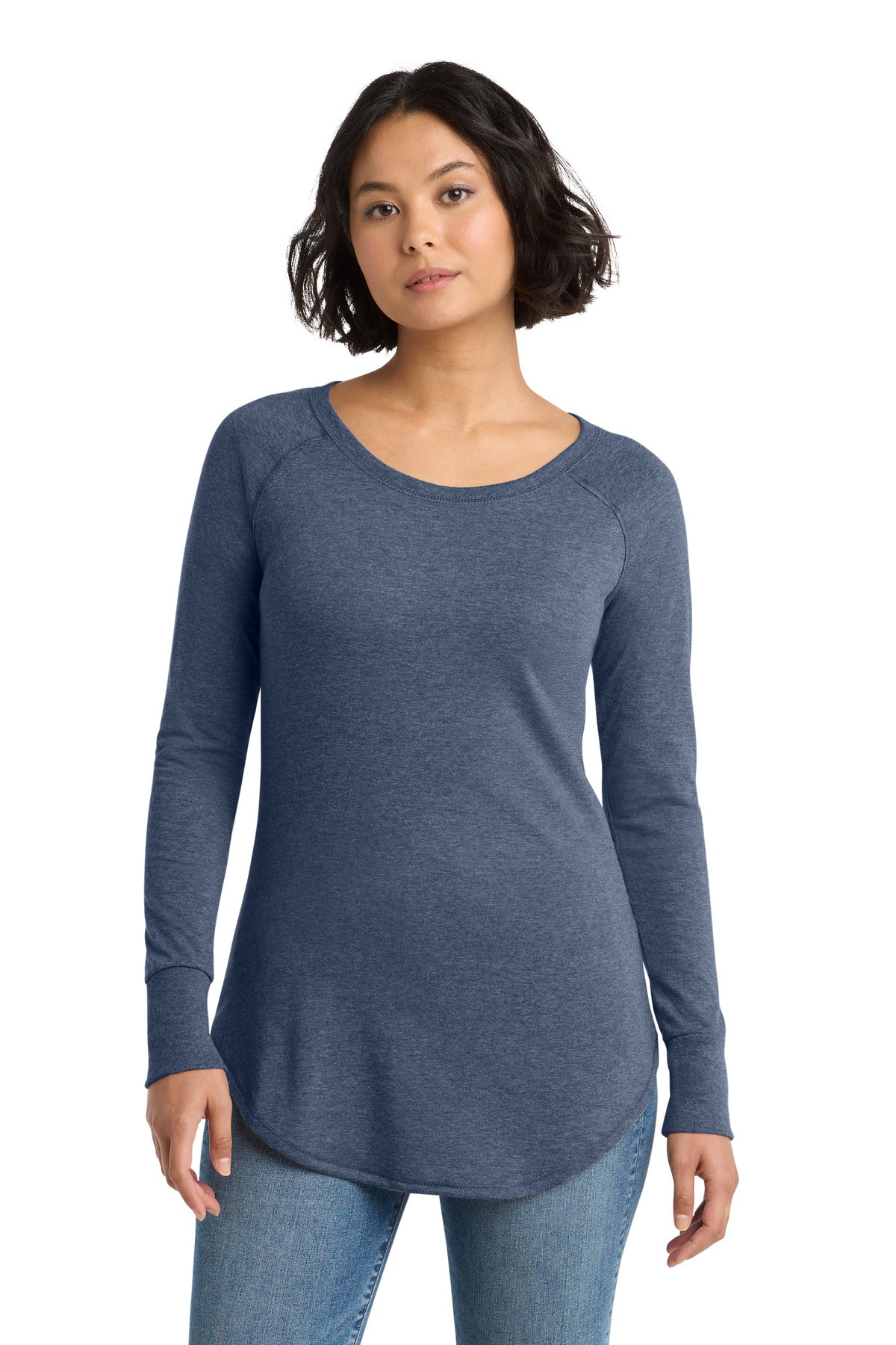 District Women's Perfect Tri Long Sleeve Tunic Tee. DT132L - Navy Frost - front