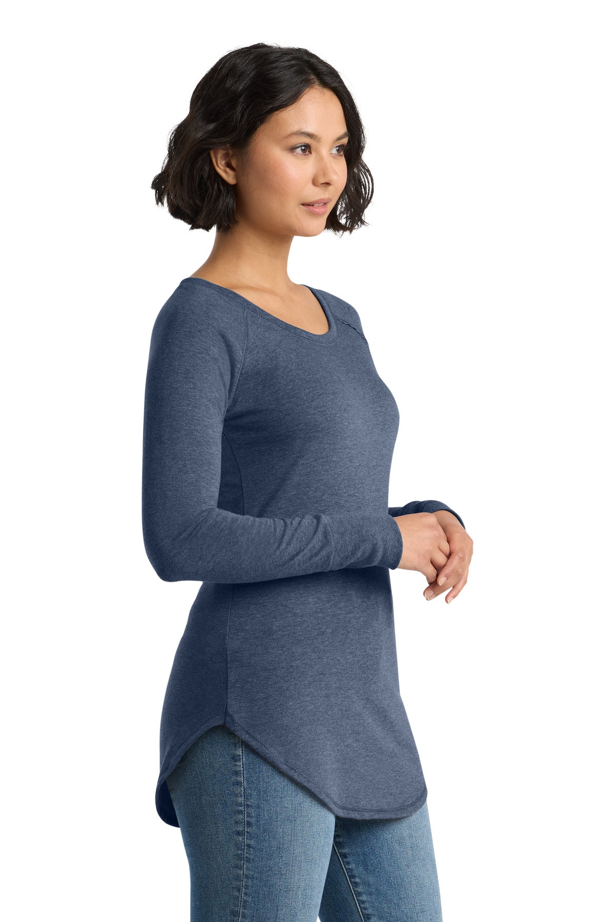District Women's Perfect Tri Long Sleeve Tunic Tee. DT132L - Navy Frost - side