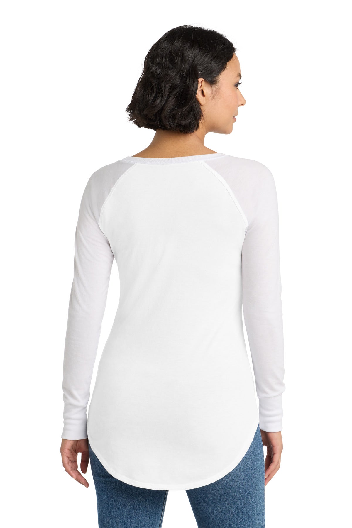 District Women's Perfect Tri Long Sleeve Tunic Tee. DT132L - White - back