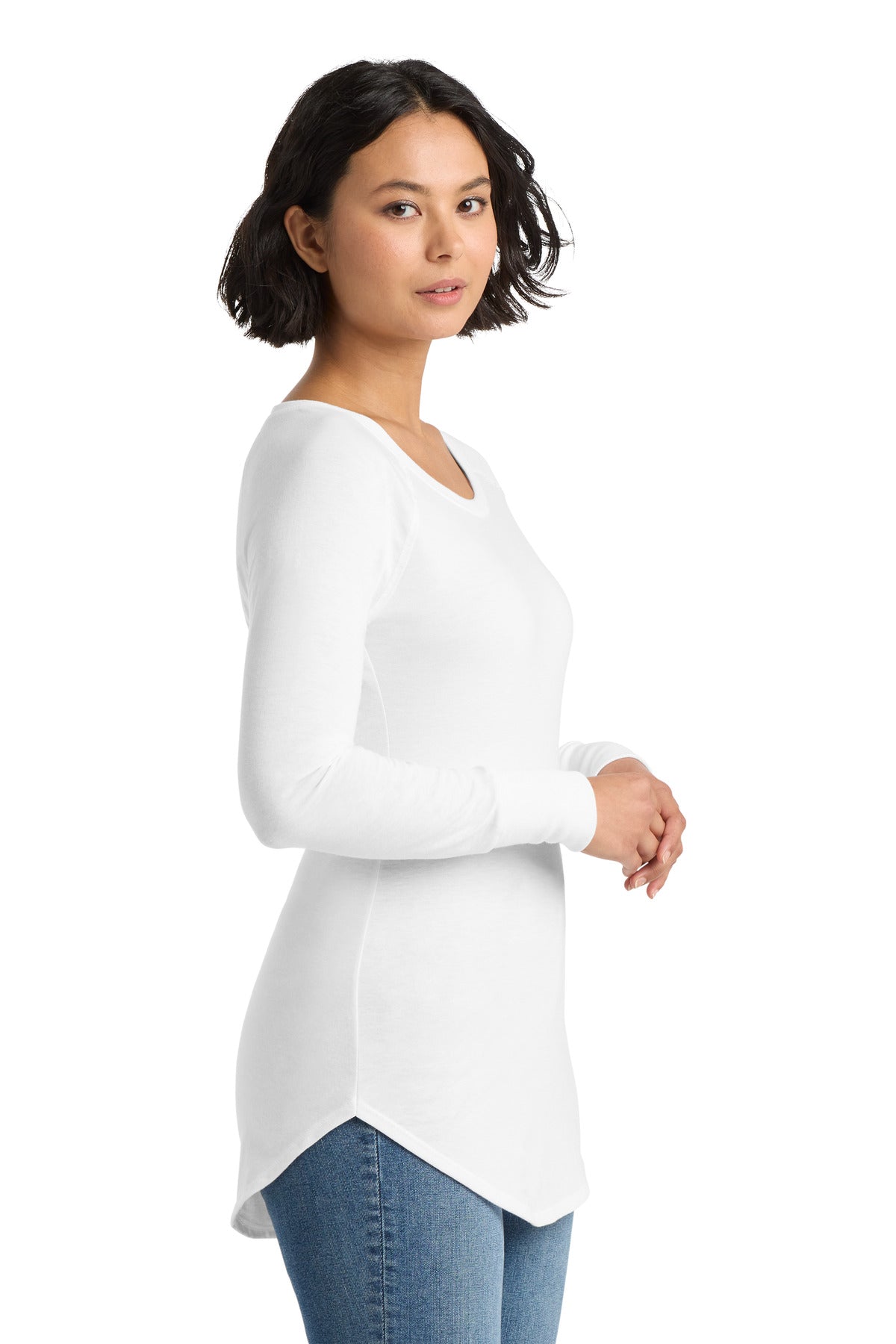 District Women's Perfect Tri Long Sleeve Tunic Tee. DT132L - White - side