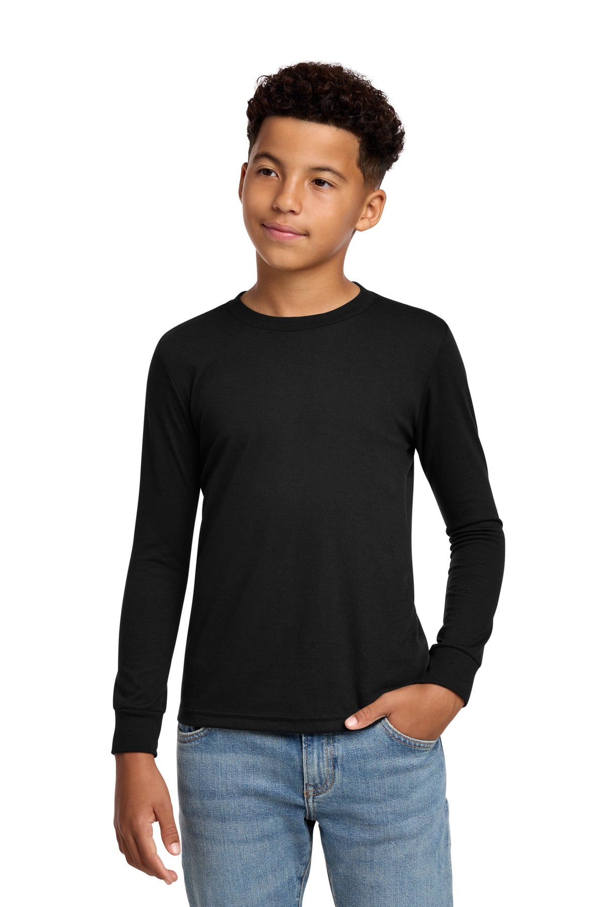 District Youth Perfect Tri Long Sleeve Tee DT132Y - Black - front