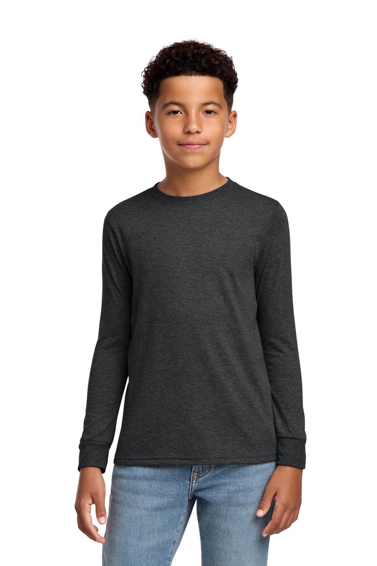 District Youth Perfect Tri Long Sleeve Tee DT132Y - Black Frost - front