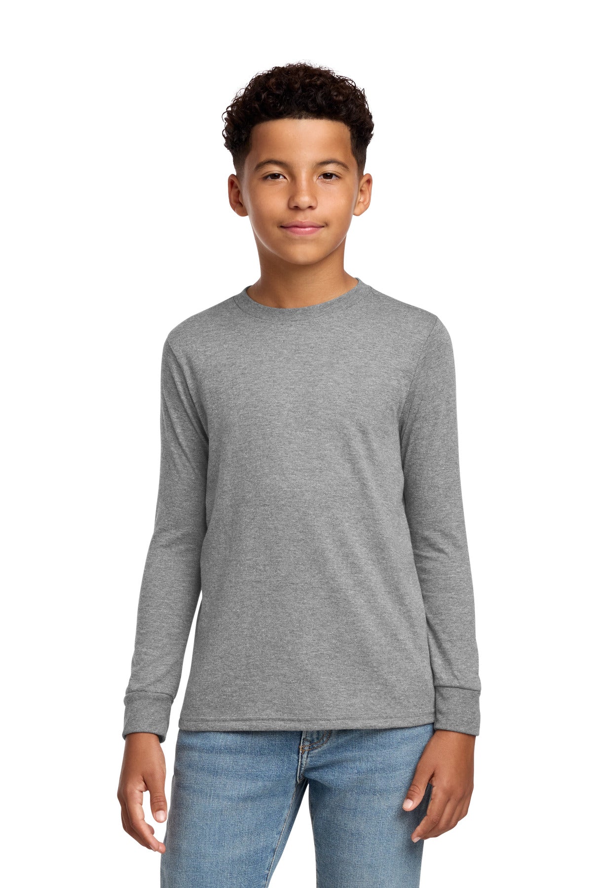 District Youth Perfect Tri Long Sleeve Tee DT132Y - Grey Frost - front