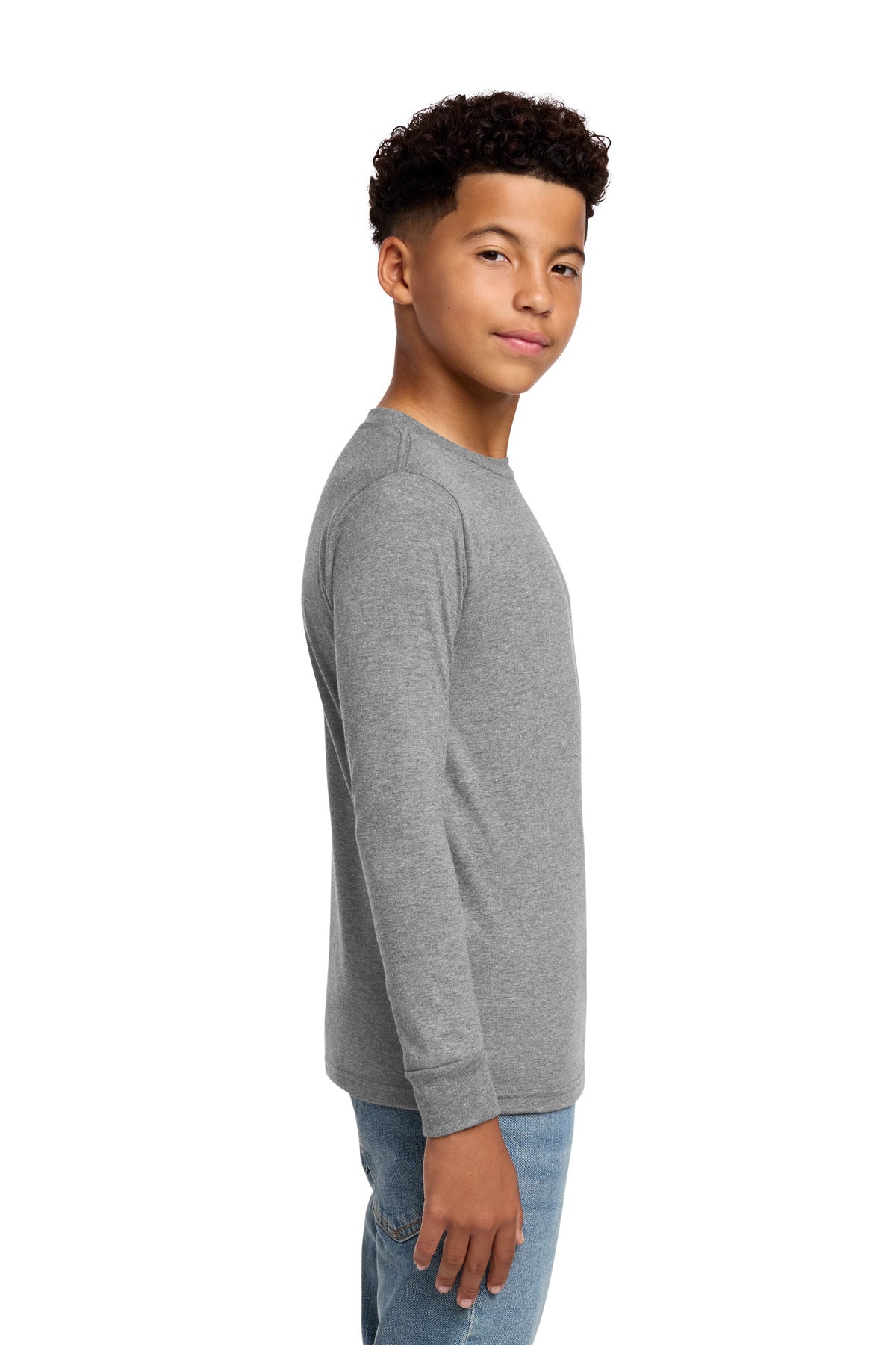 District Youth Perfect Tri Long Sleeve Tee DT132Y - Grey Frost - side