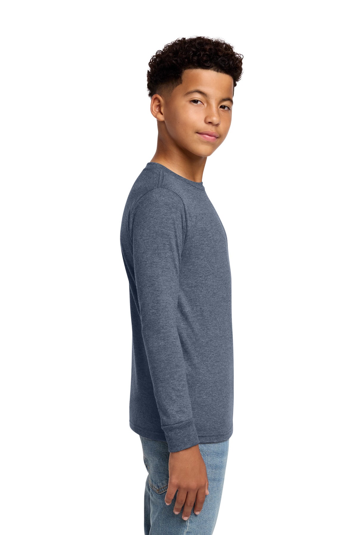 District Youth Perfect Tri Long Sleeve Tee DT132Y - Navy Frost - side