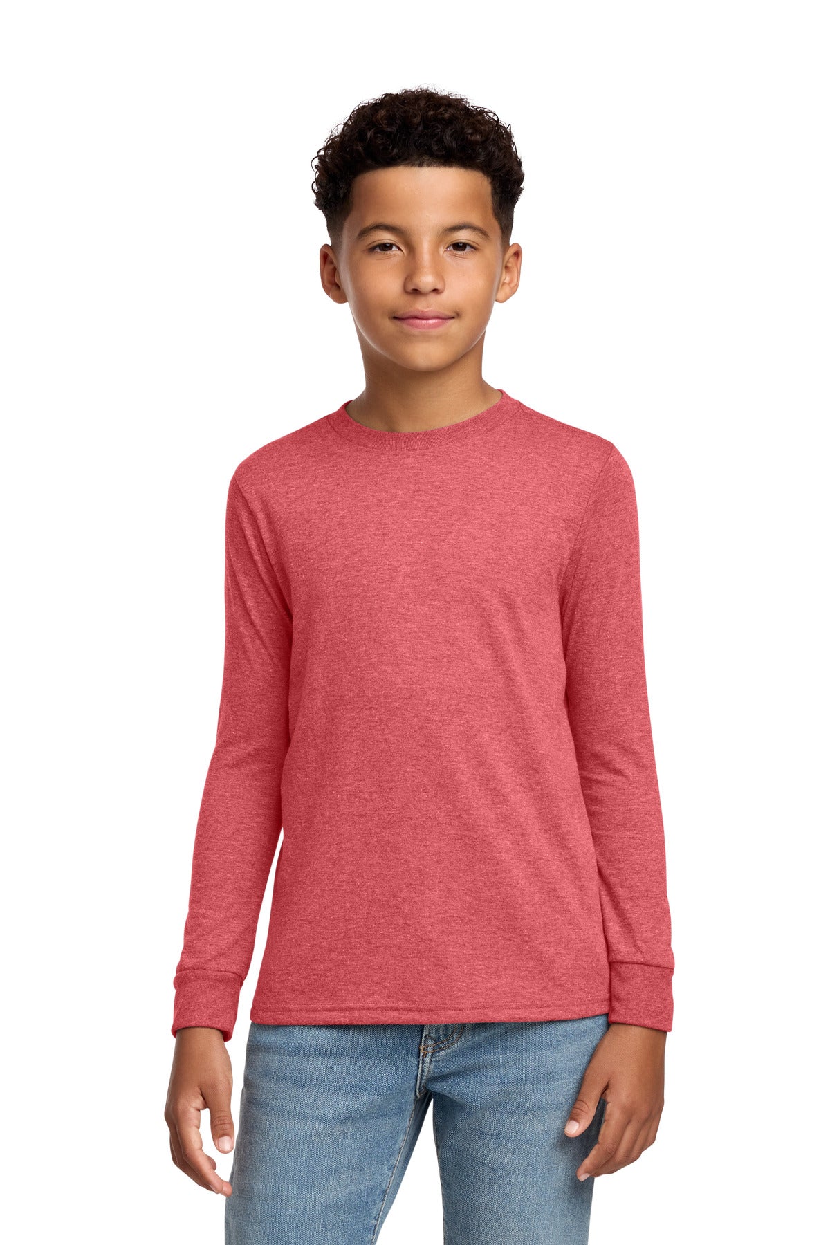District Youth Perfect Tri Long Sleeve Tee DT132Y - Red Frost - front