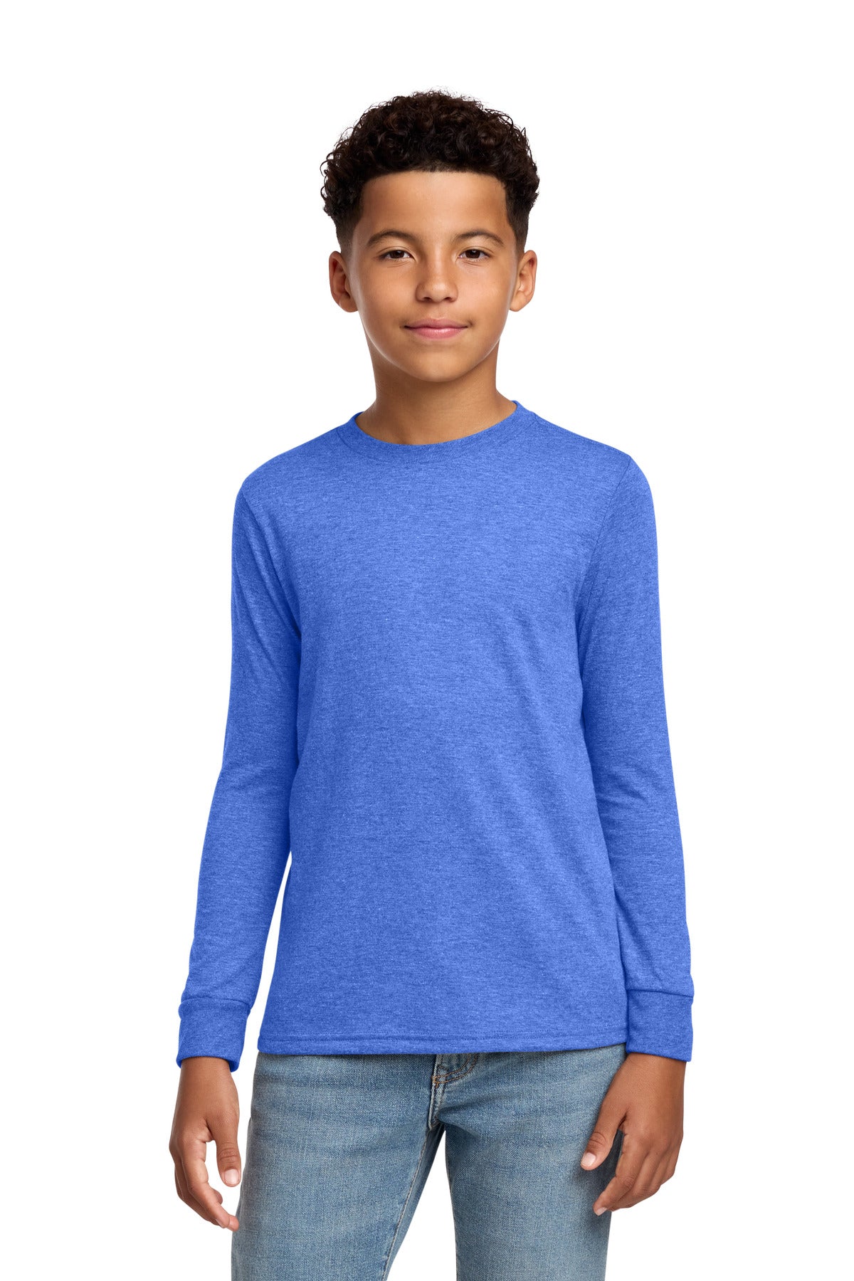 District Youth Perfect Tri Long Sleeve Tee DT132Y - Royal Frost - front