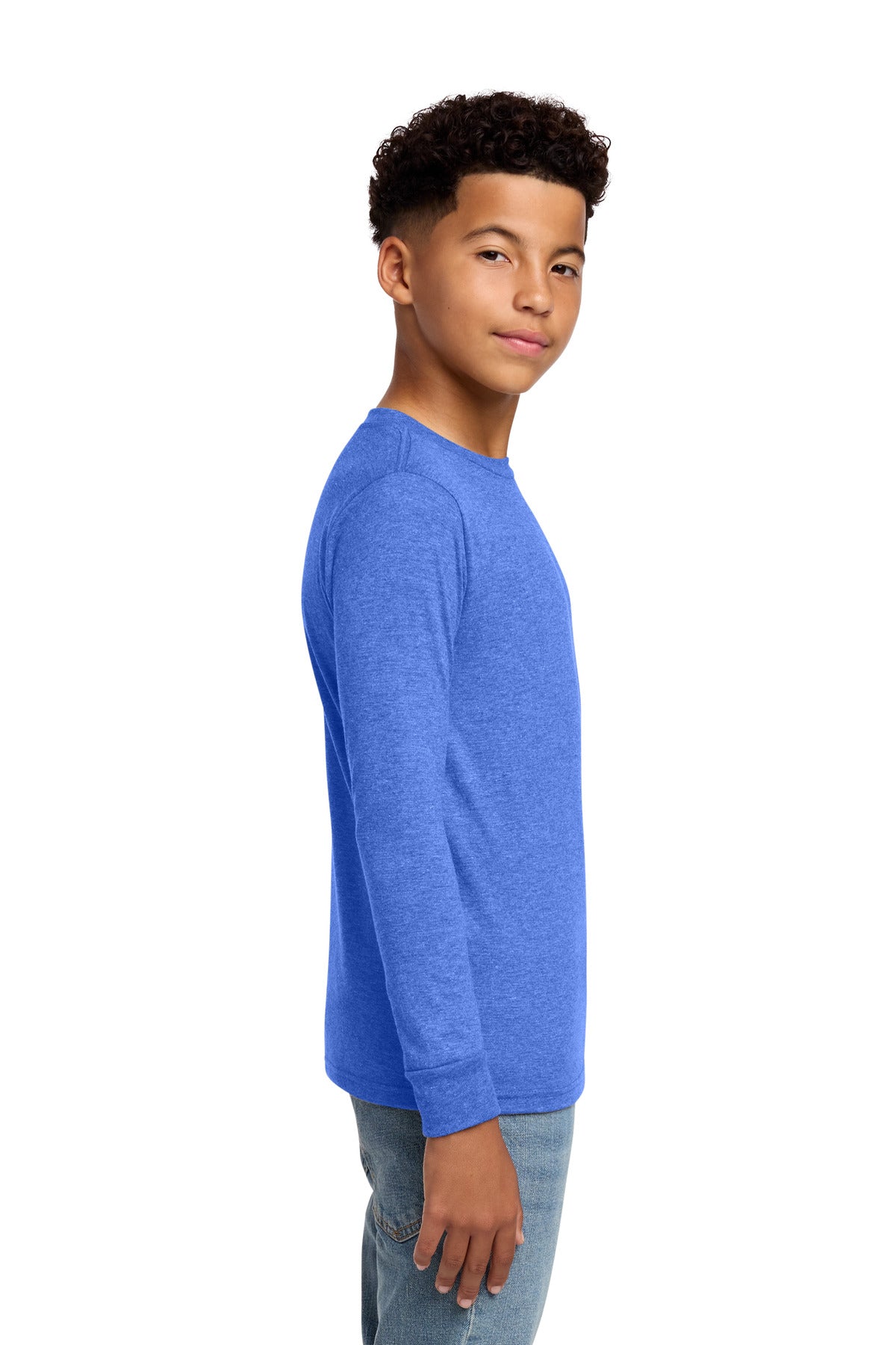 District Youth Perfect Tri Long Sleeve Tee DT132Y - Royal Frost - side