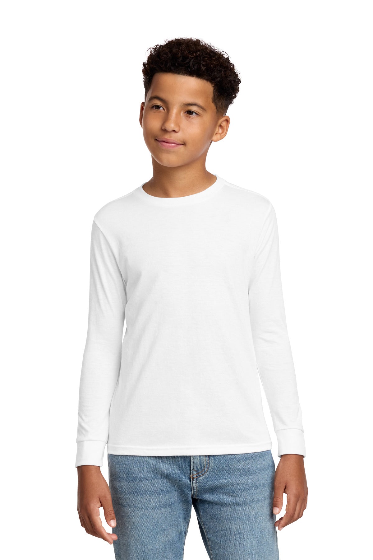 District Youth Perfect Tri Long Sleeve Tee DT132Y - White - front