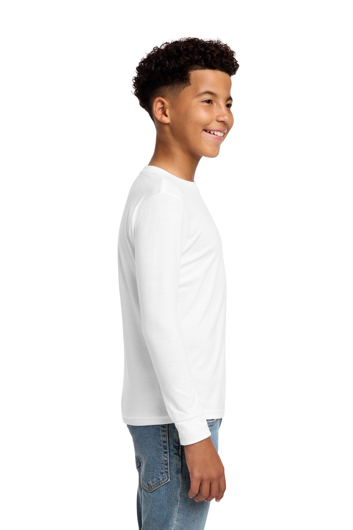 District Youth Perfect Tri Long Sleeve Tee DT132Y - White - side