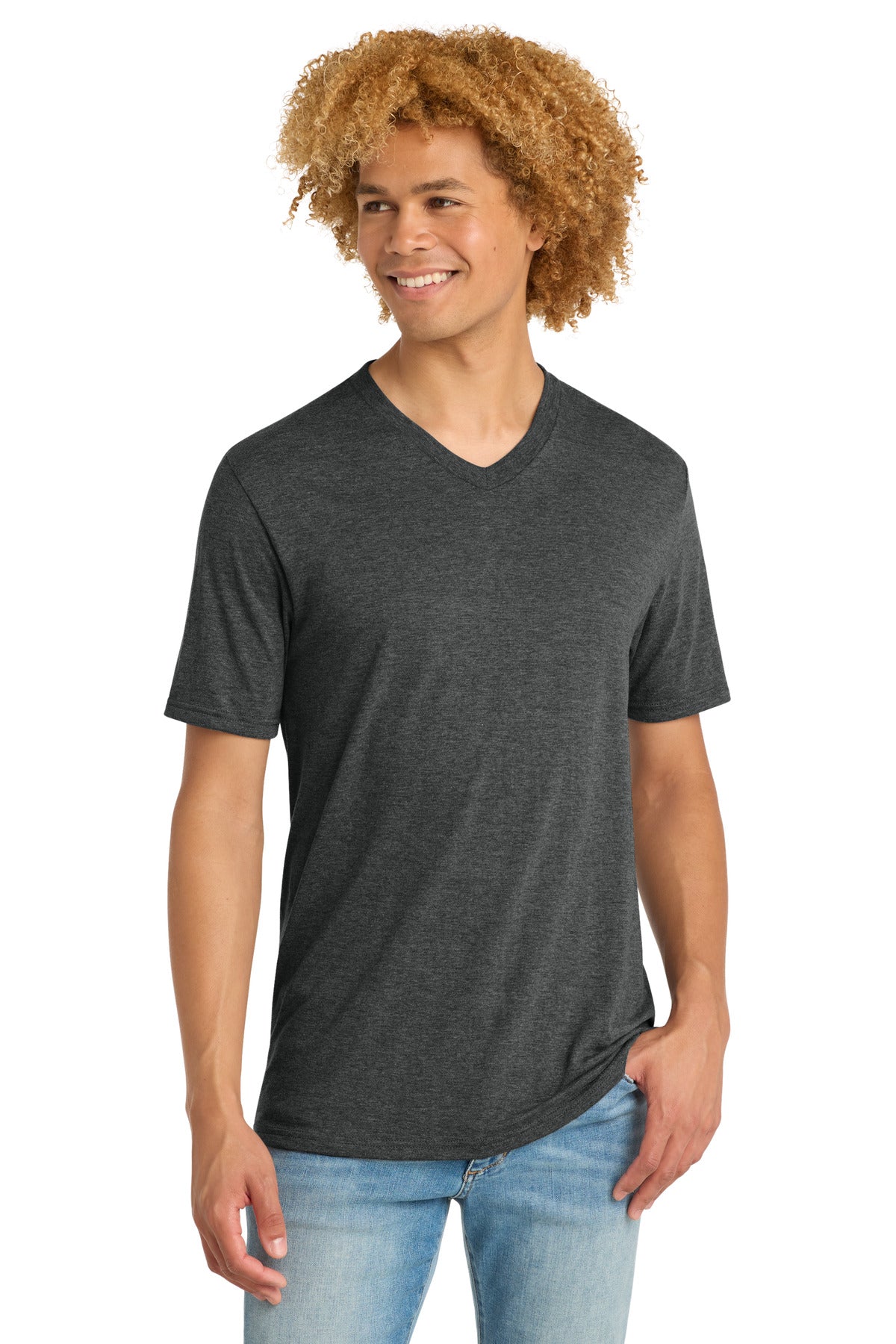 District Perfect Tri V-Neck Tee. DT1350 - Black Frost - front