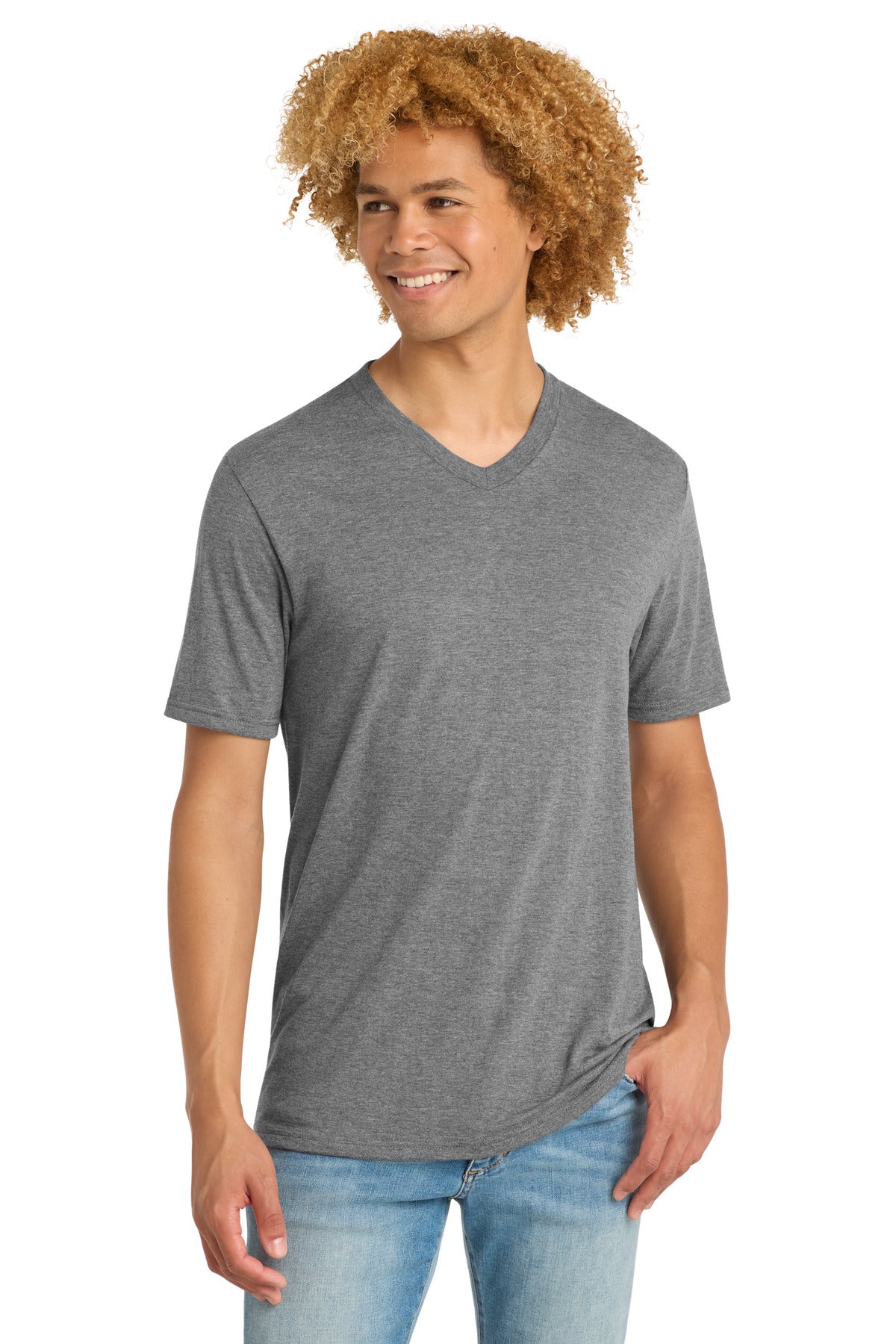 District Perfect Tri V-Neck Tee. DT1350 - Grey Frost - front