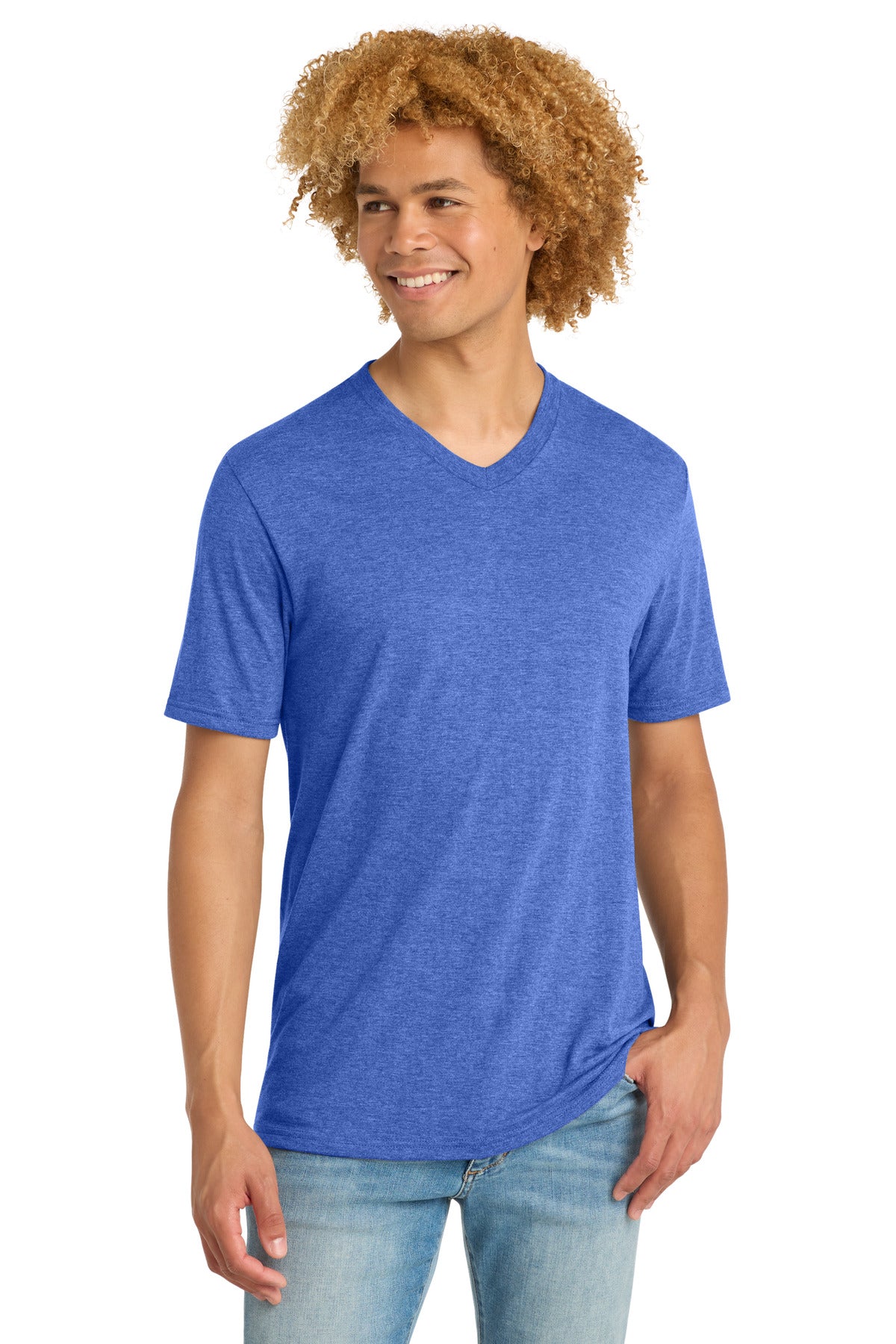 District Perfect Tri V-Neck Tee. DT1350 - Royal Frost - front