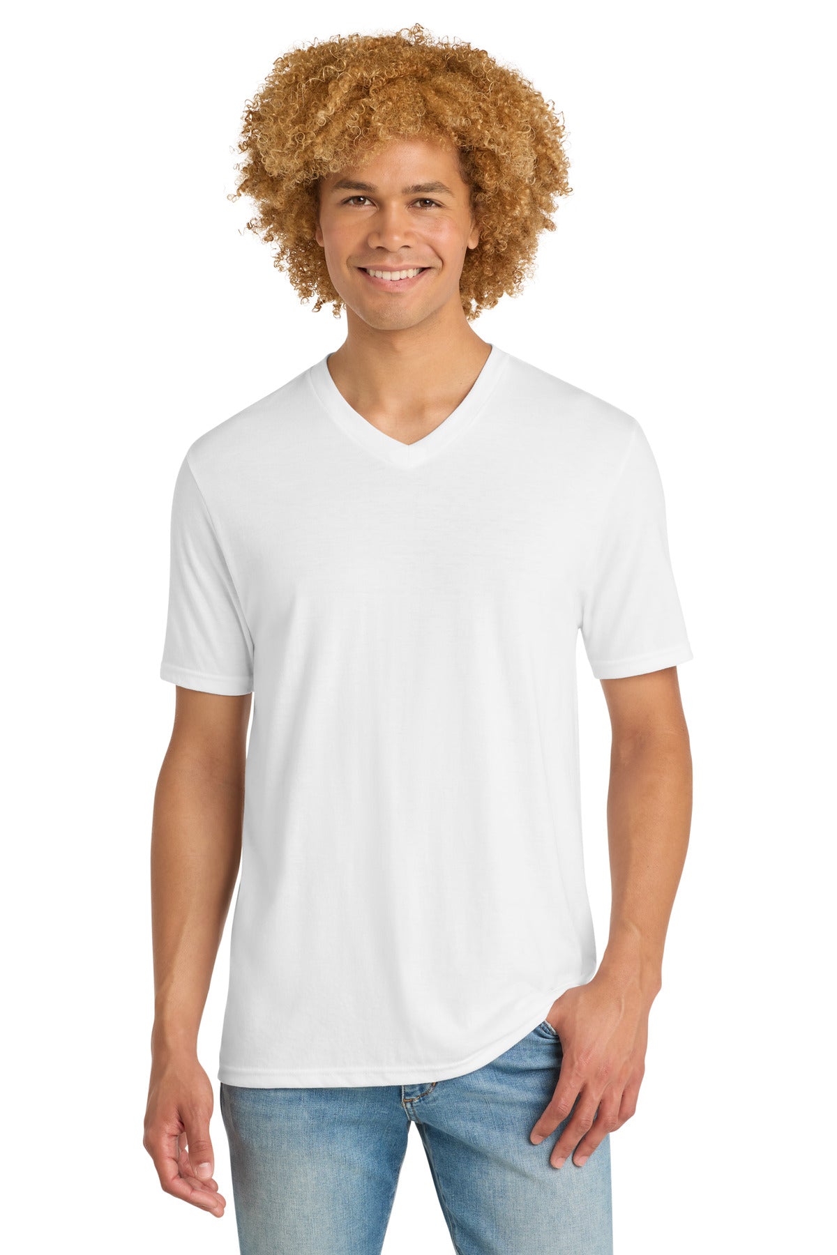 District Perfect Tri V-Neck Tee. DT1350 - White - front