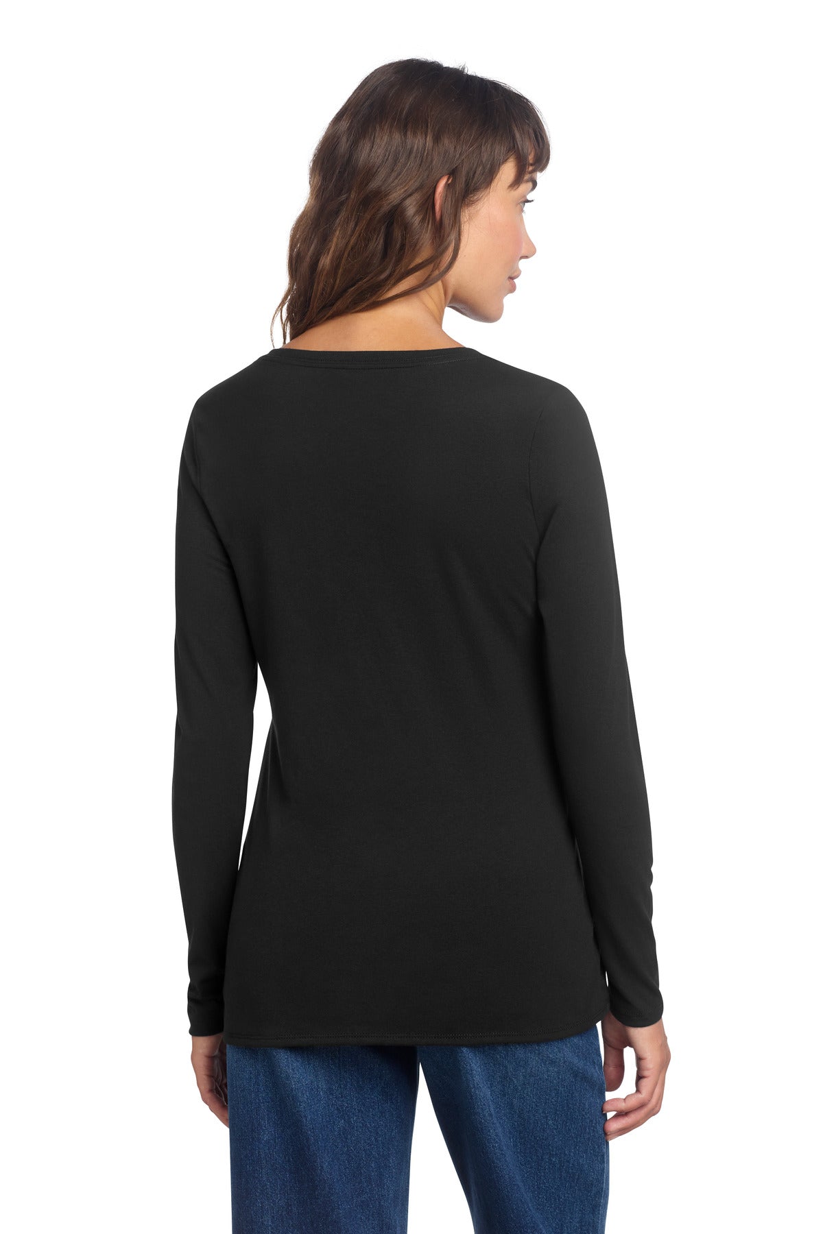 District Women's Perfect Tri Long Sleeve V-Neck Tee DT135 - Black - back
