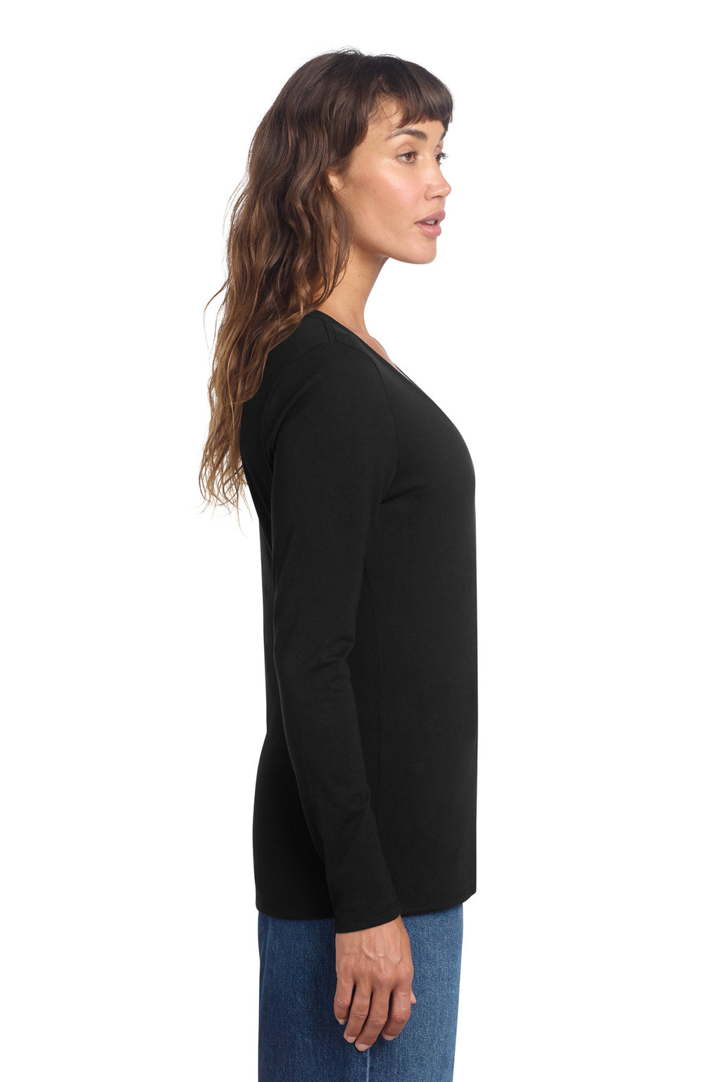 District Women's Perfect Tri Long Sleeve V-Neck Tee DT135 - Black - side