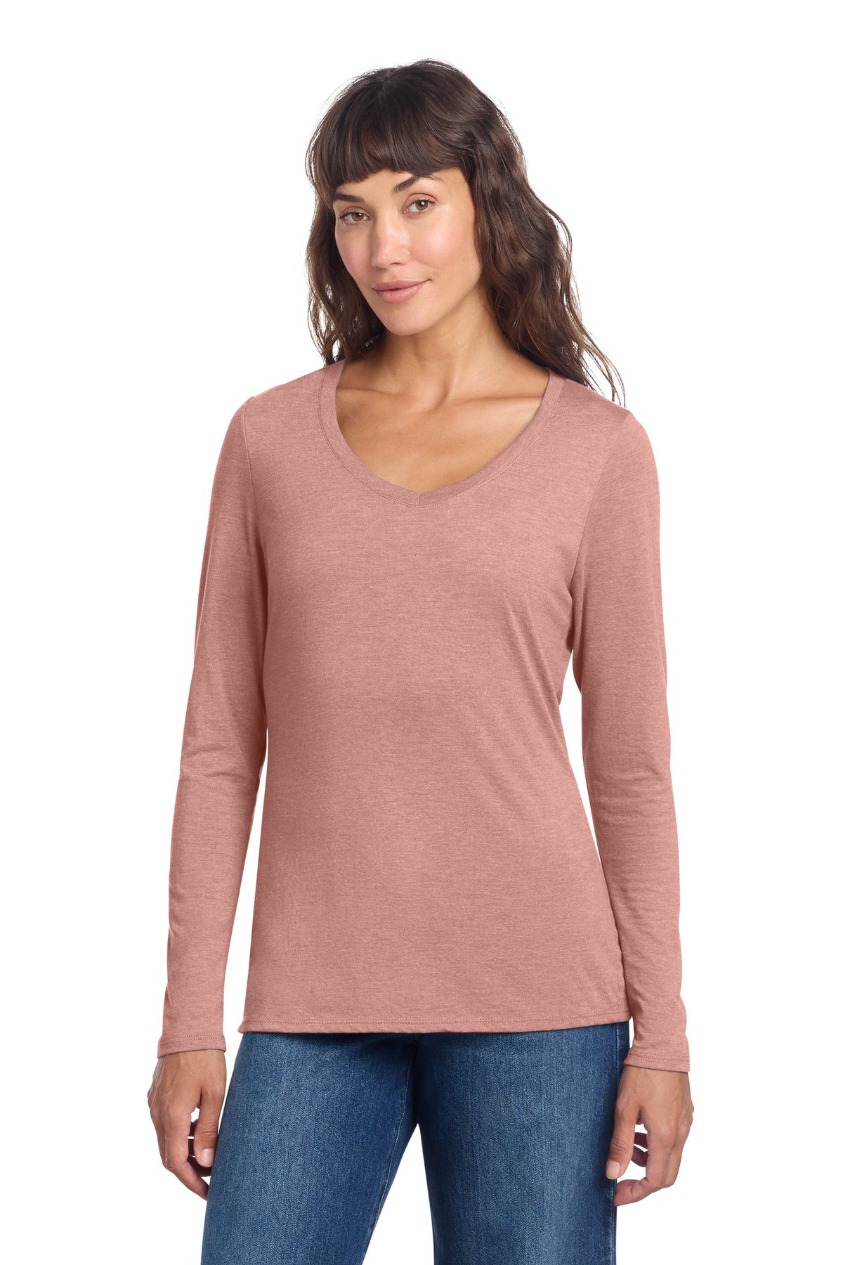 District Women's Perfect Tri Long Sleeve V-Neck Tee DT135 - Blush Frost - front