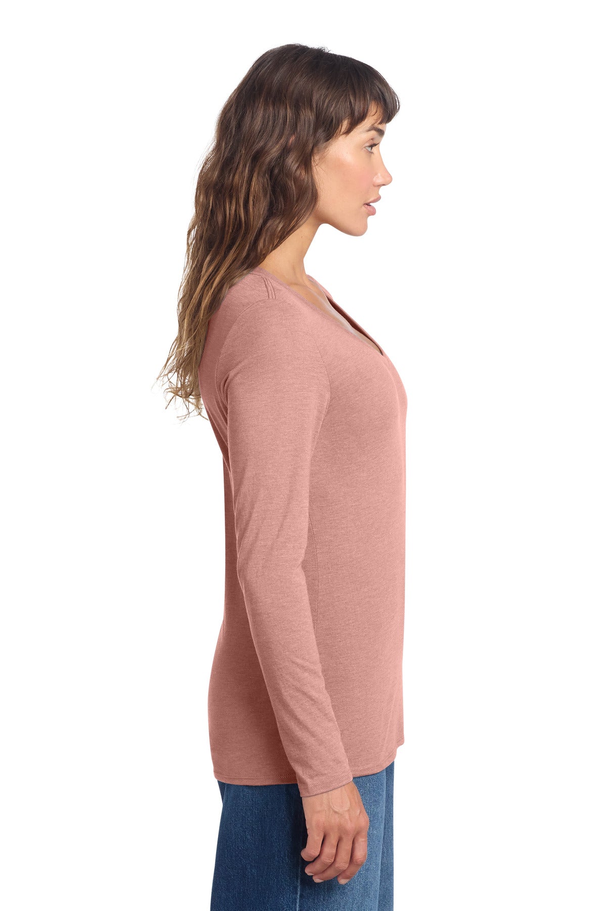 District Women's Perfect Tri Long Sleeve V-Neck Tee DT135 - Blush Frost - side