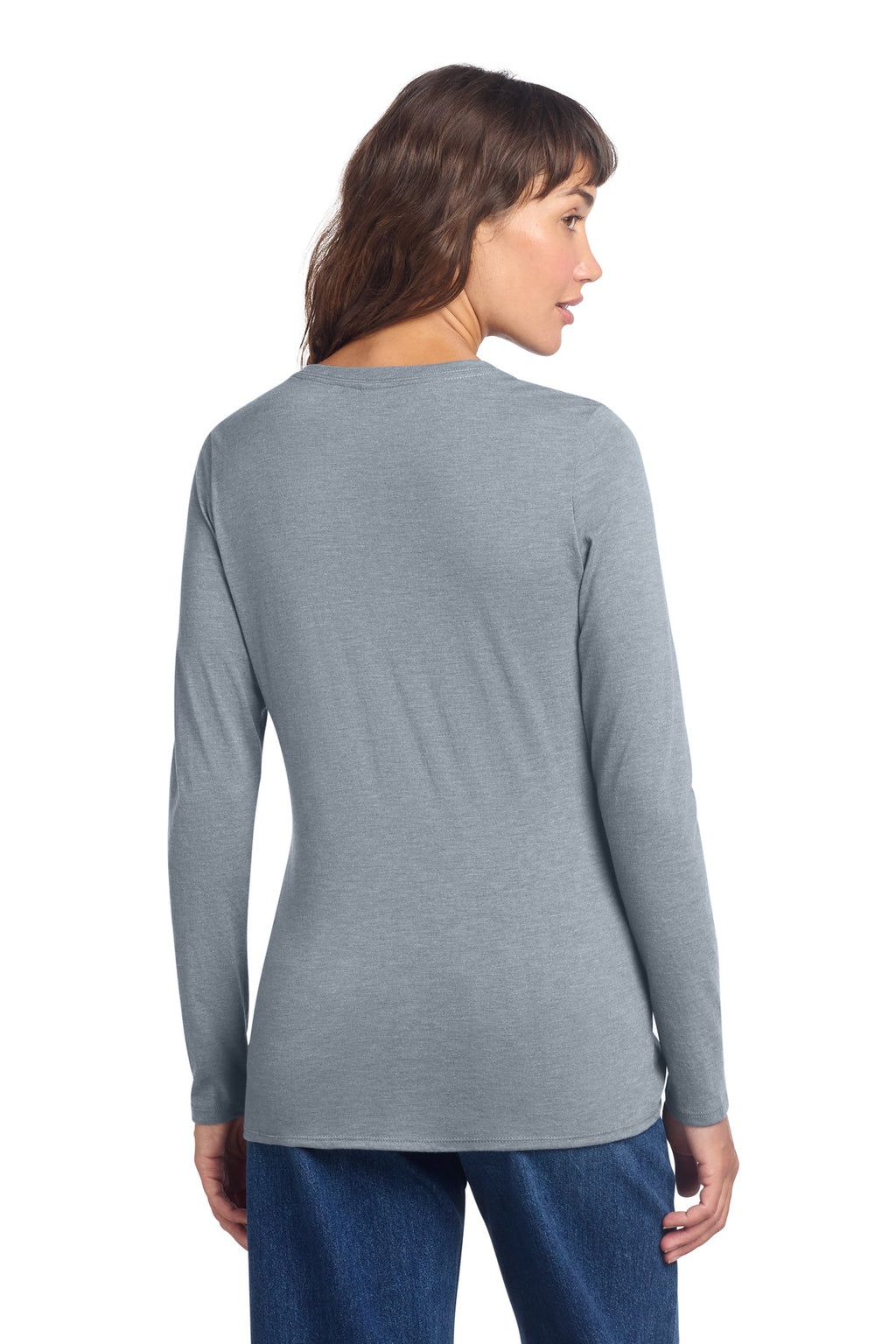 District Women's Perfect Tri Long Sleeve V-Neck Tee DT135 - Flint Blue Heather - back