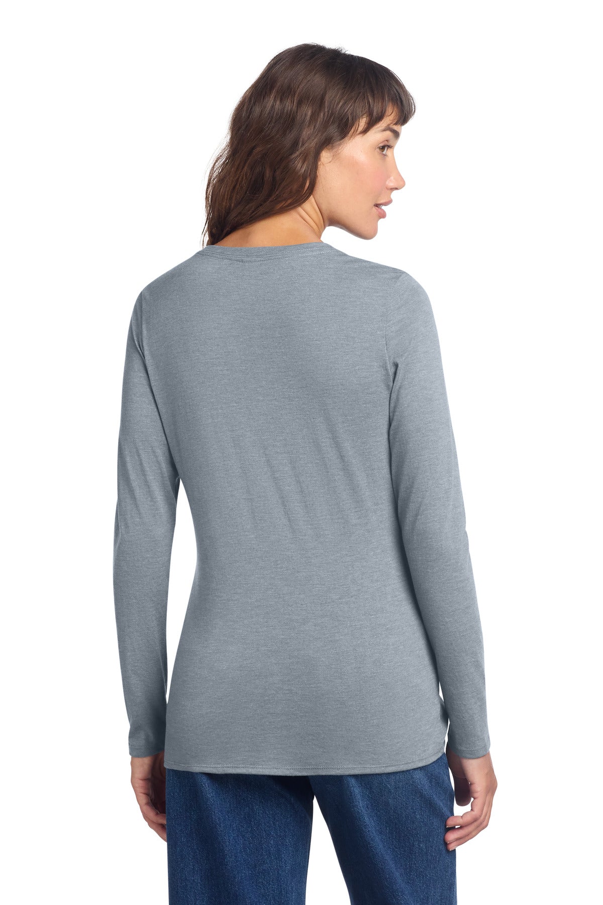 District Women's Perfect Tri Long Sleeve V-Neck Tee DT135 - Flint Blue Heather - back