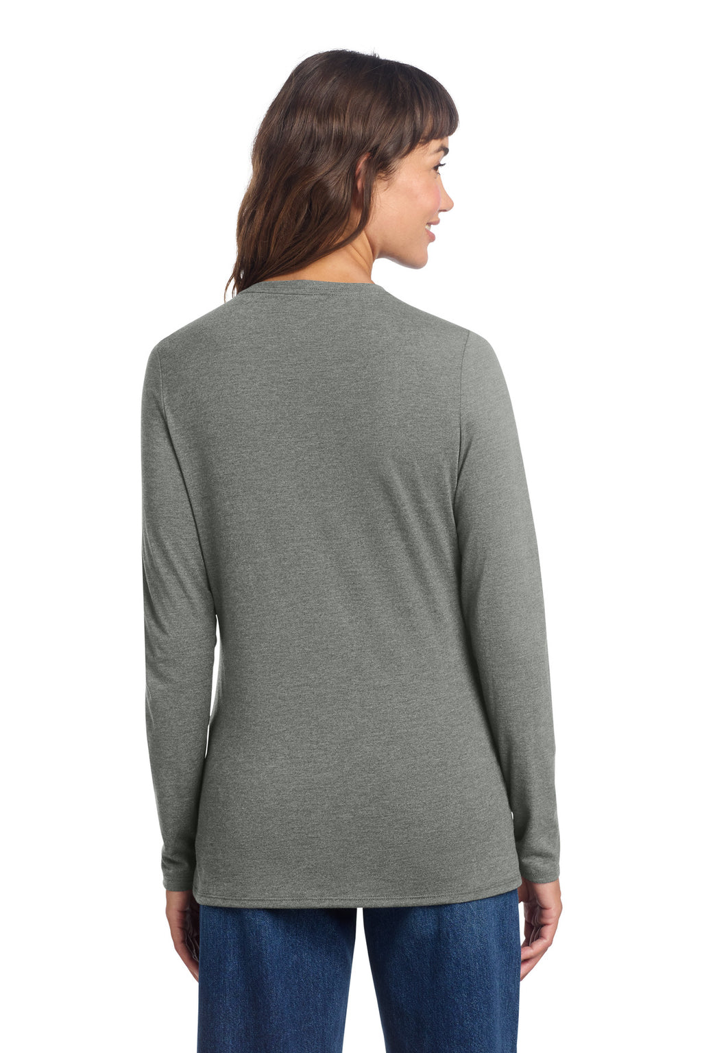 District Women's Perfect Tri Long Sleeve V-Neck Tee DT135 - Heathered Charcoal - back