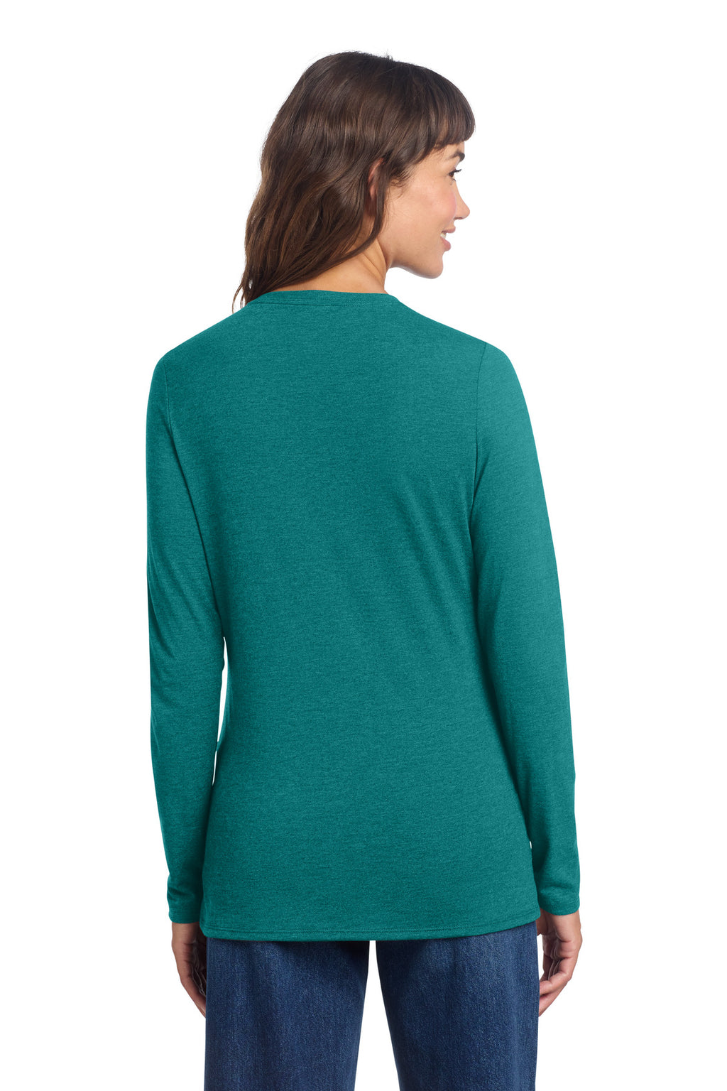 District Women's Perfect Tri Long Sleeve V-Neck Tee DT135 - Heathered Teal - back