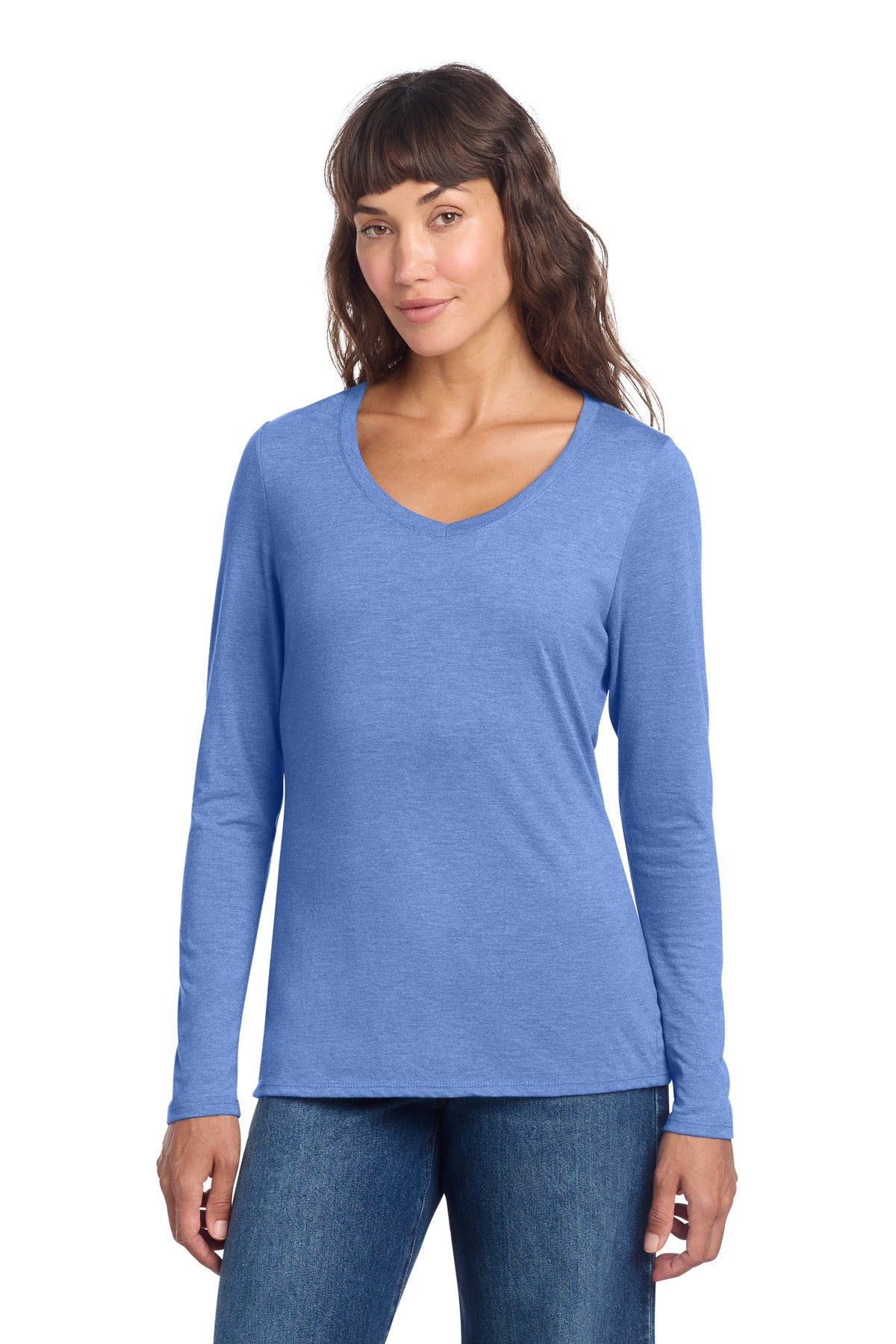 District Women's Perfect Tri Long Sleeve V-Neck Tee DT135 - Maritime Frost - front