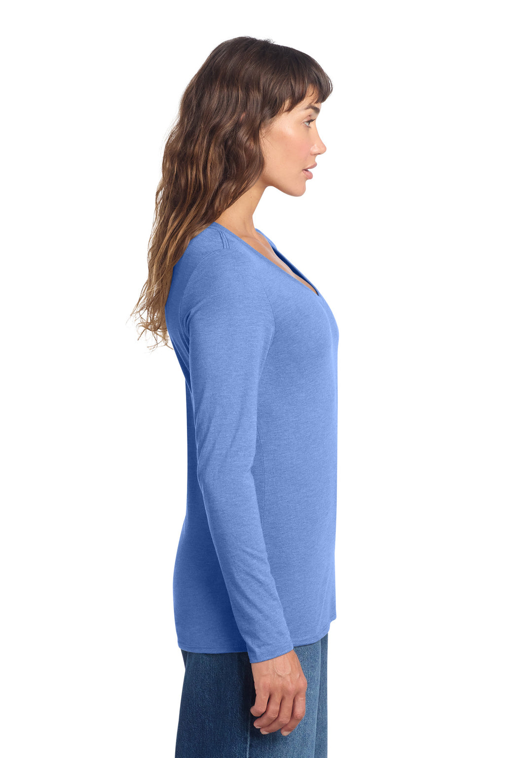 District Women's Perfect Tri Long Sleeve V-Neck Tee DT135 - Maritime Frost - side