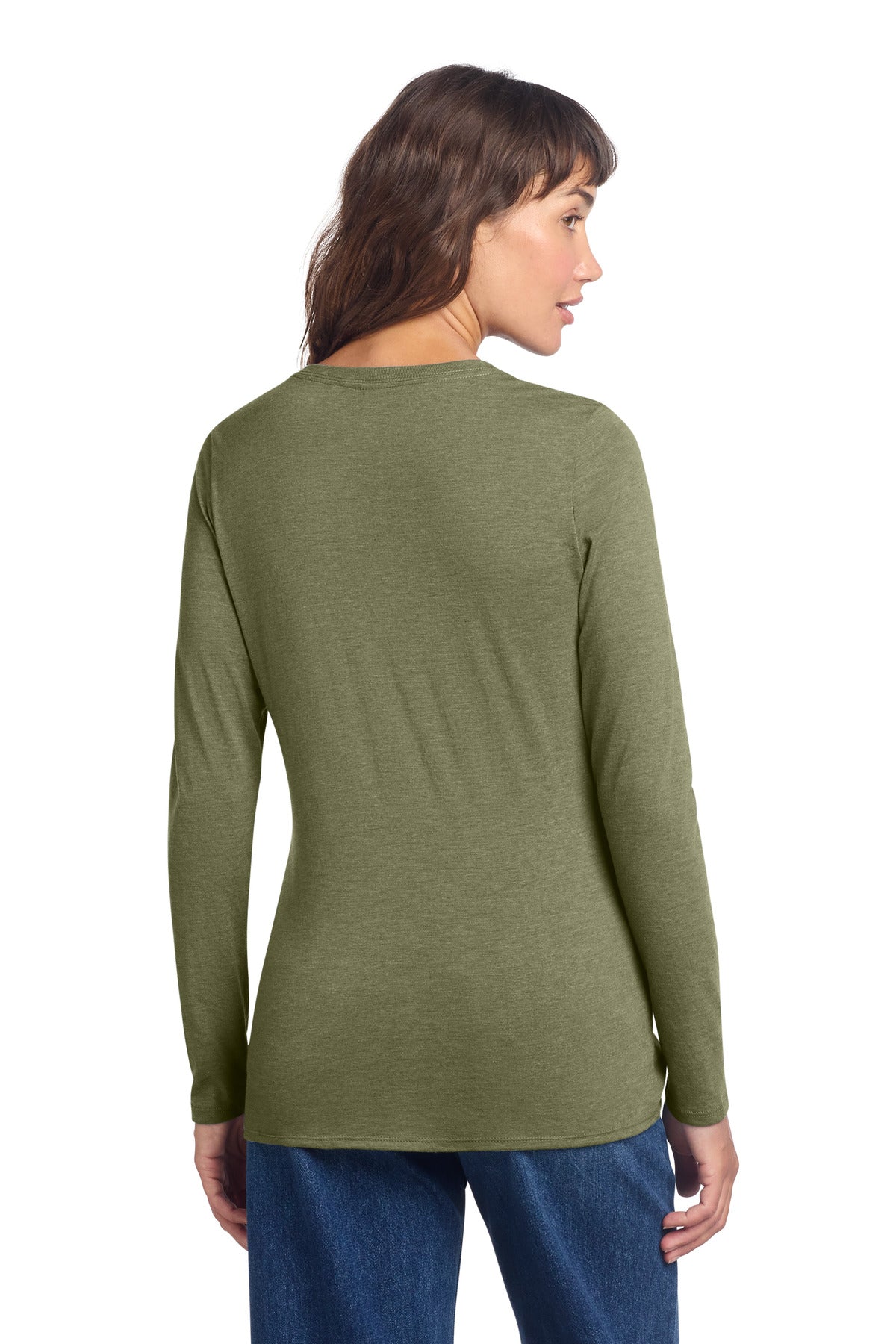 District Women's Perfect Tri Long Sleeve V-Neck Tee DT135 - Military Green Frost - back