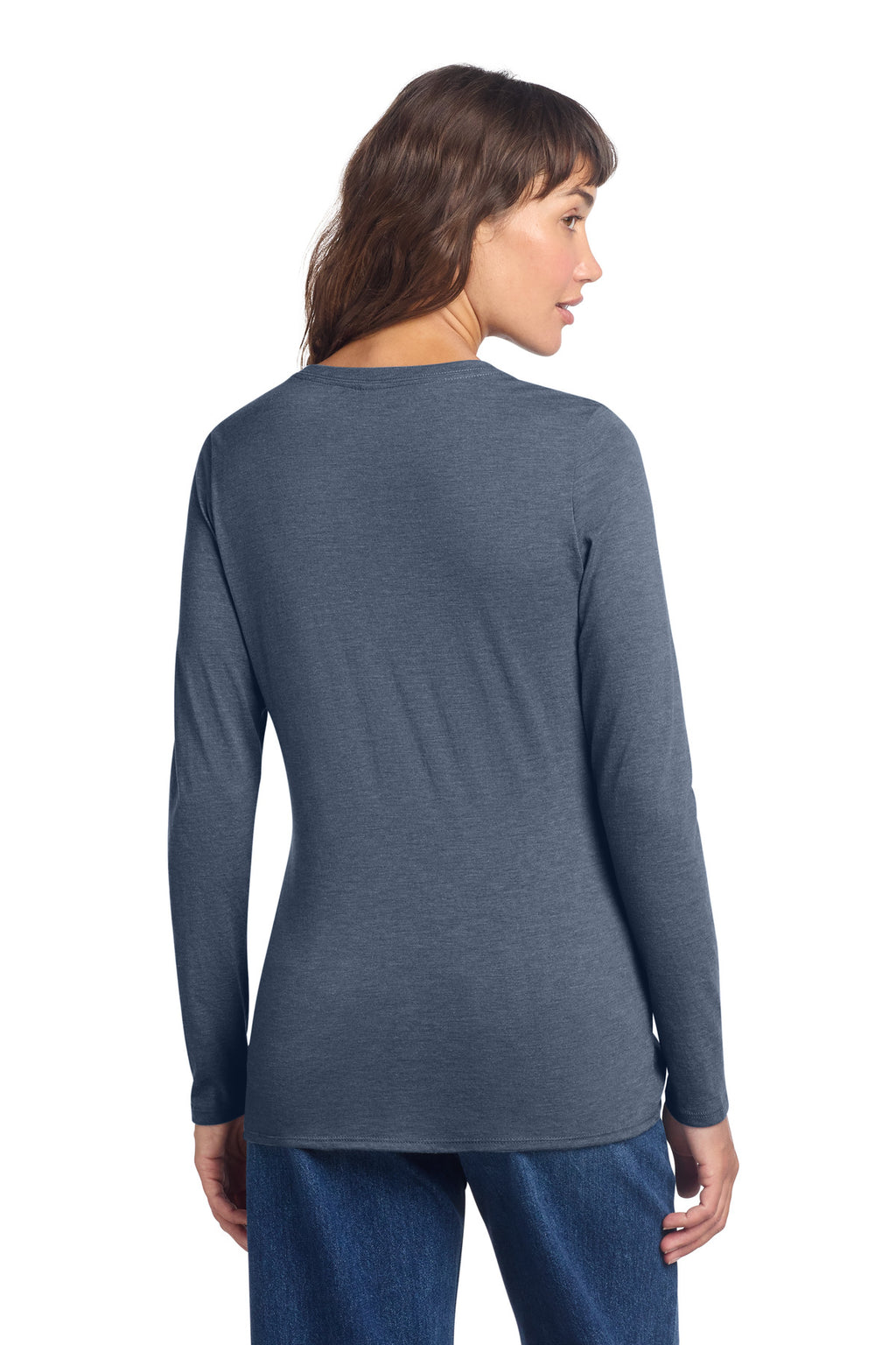 District Women's Perfect Tri Long Sleeve V-Neck Tee DT135 - Navy Frost - back