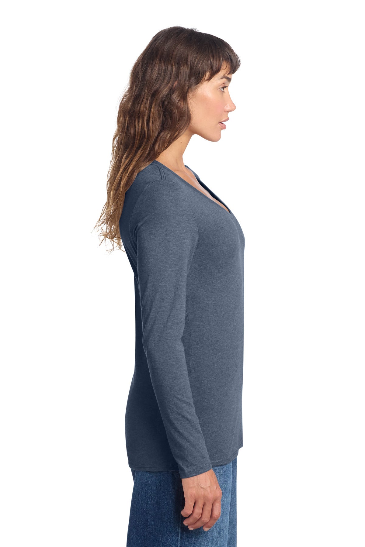 District Women's Perfect Tri Long Sleeve V-Neck Tee DT135 - Navy Frost - side