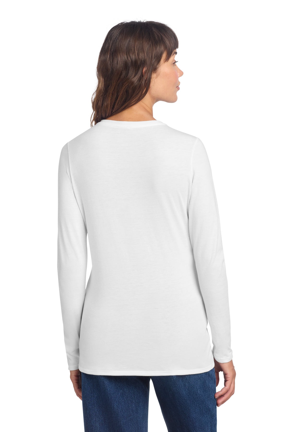 District Women's Perfect Tri Long Sleeve V-Neck Tee DT135 - White - back