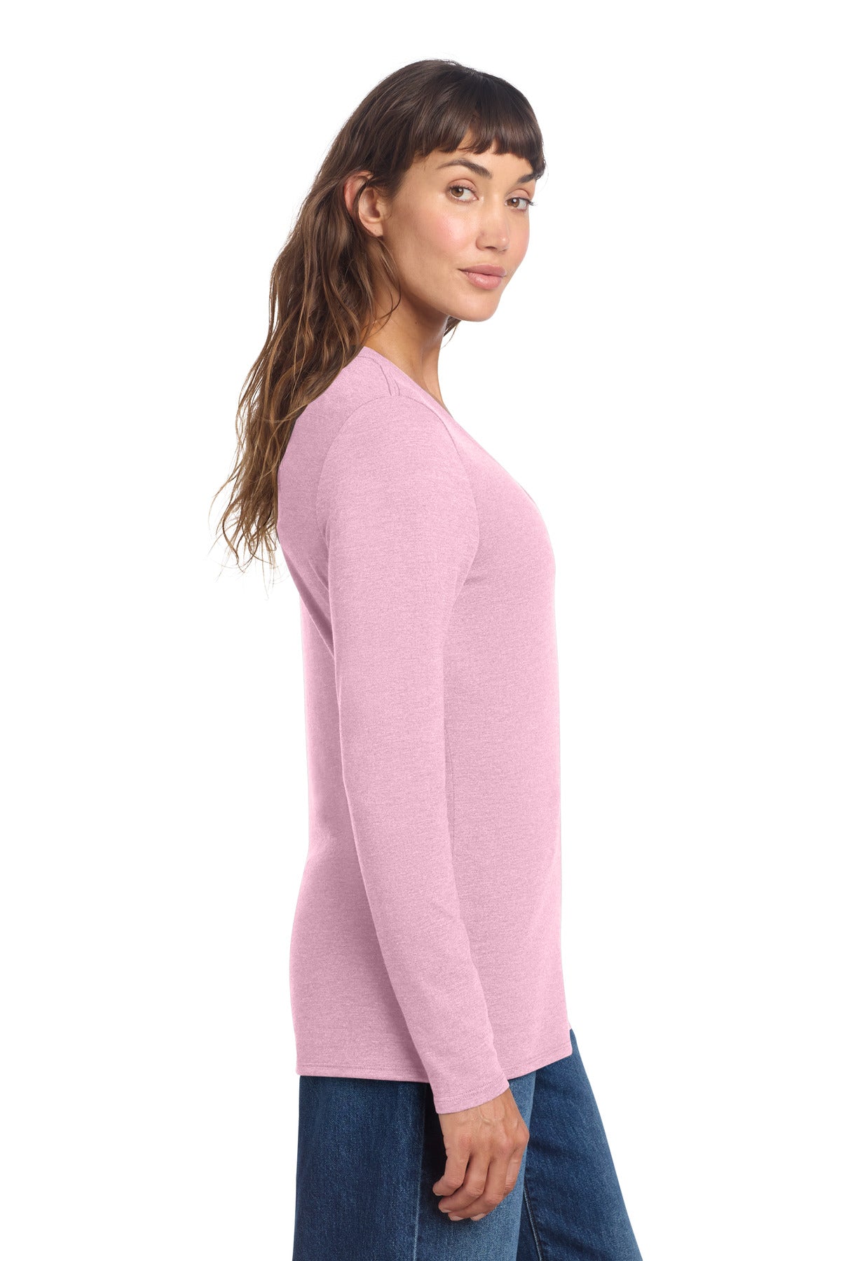 District Women's Perfect Tri Long Sleeve V-Neck Tee DT135 - Wisteria Heather - side